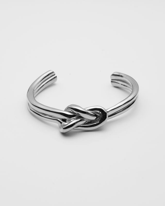 Raw Thin Love Knot Cuff - Silver