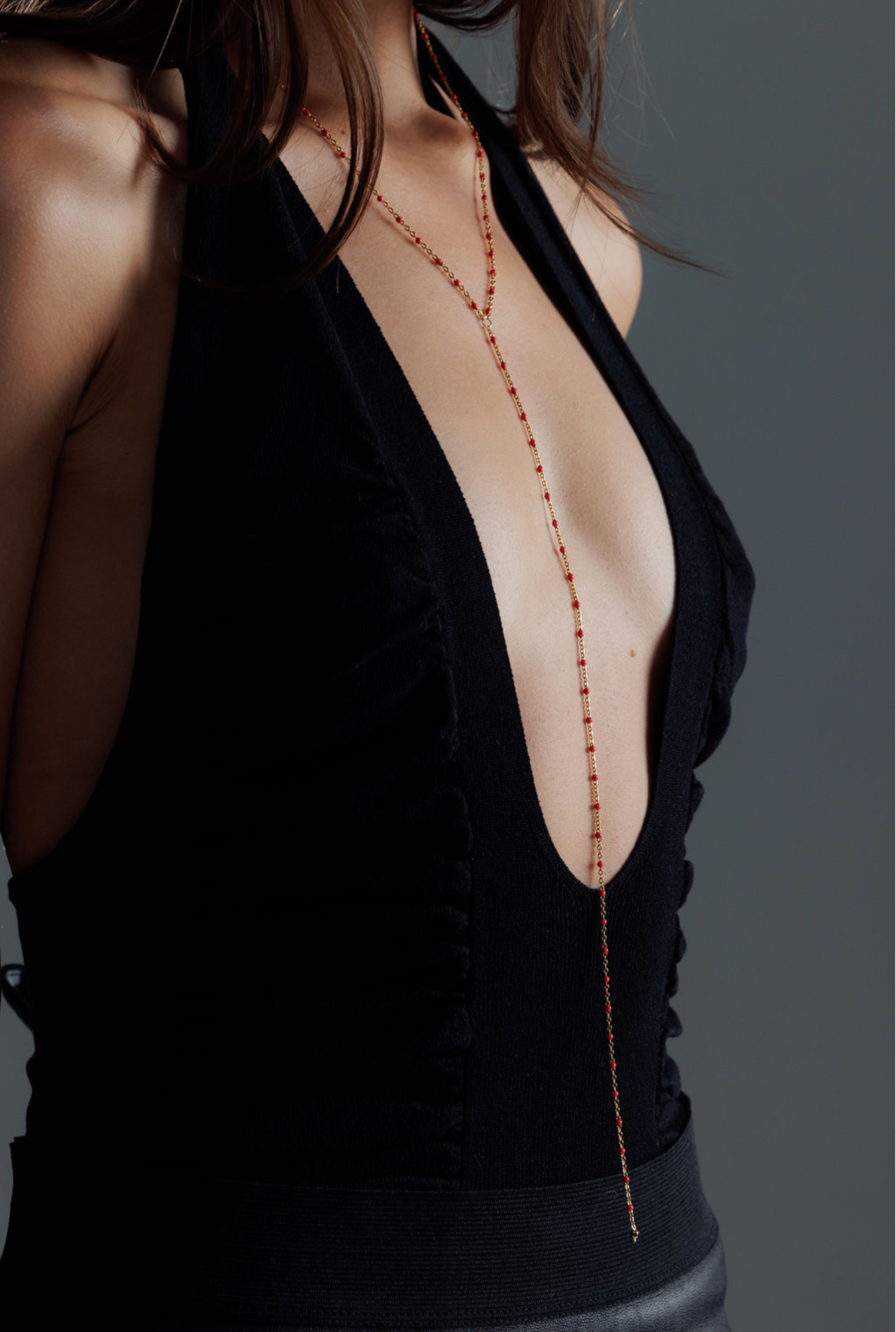 Red Enamel Lariat - 14K Gold Filled