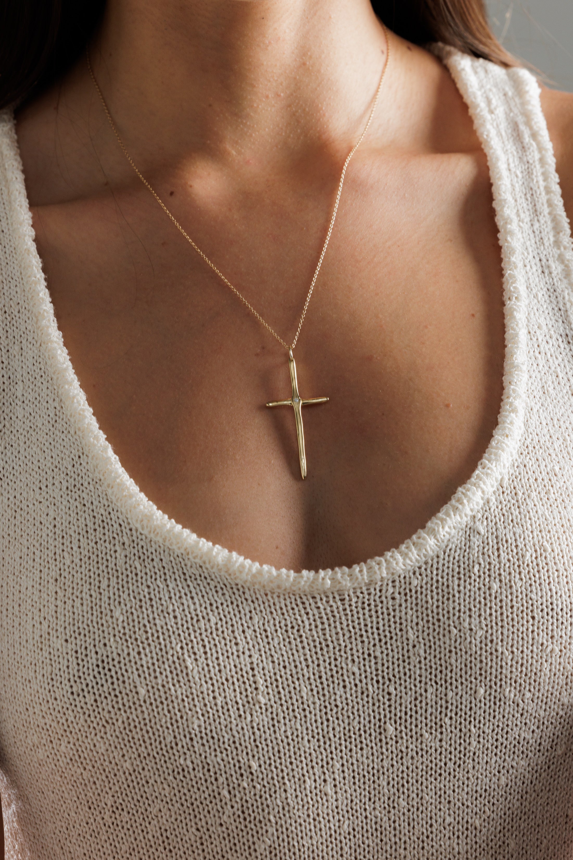 Raw Long Cross with Diamond
