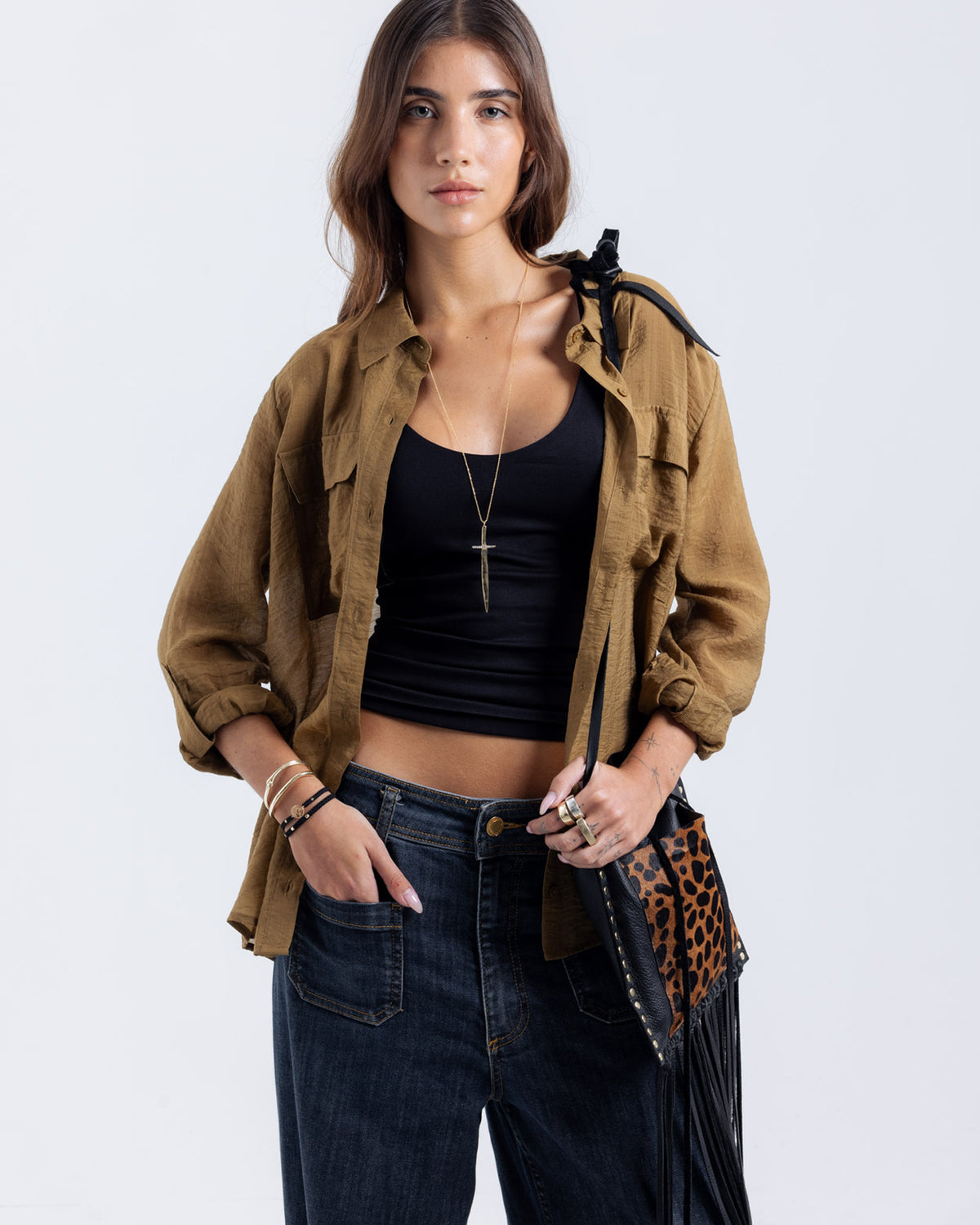 Black Leopard Fringe Bag