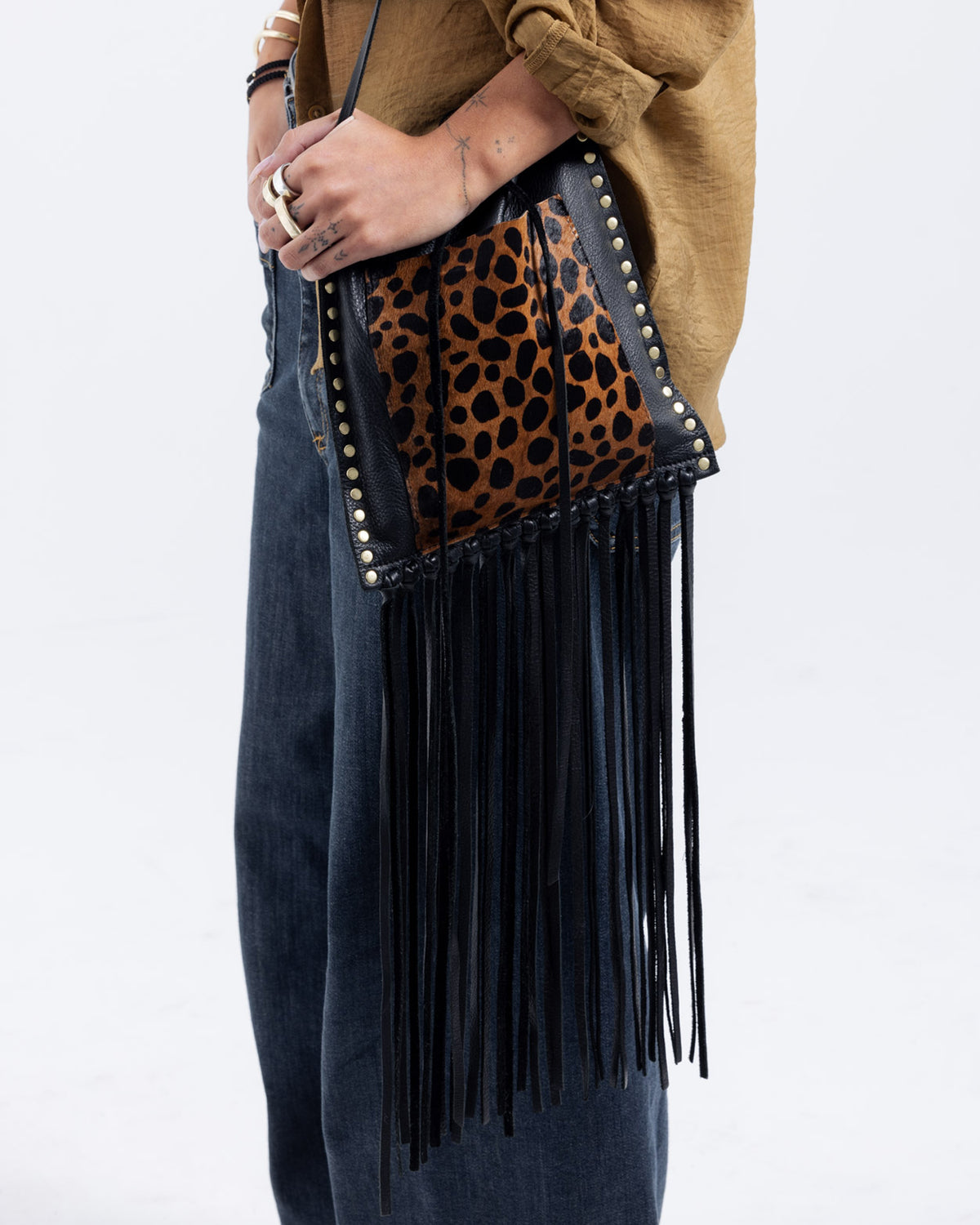Black Leopard Fringe Bag