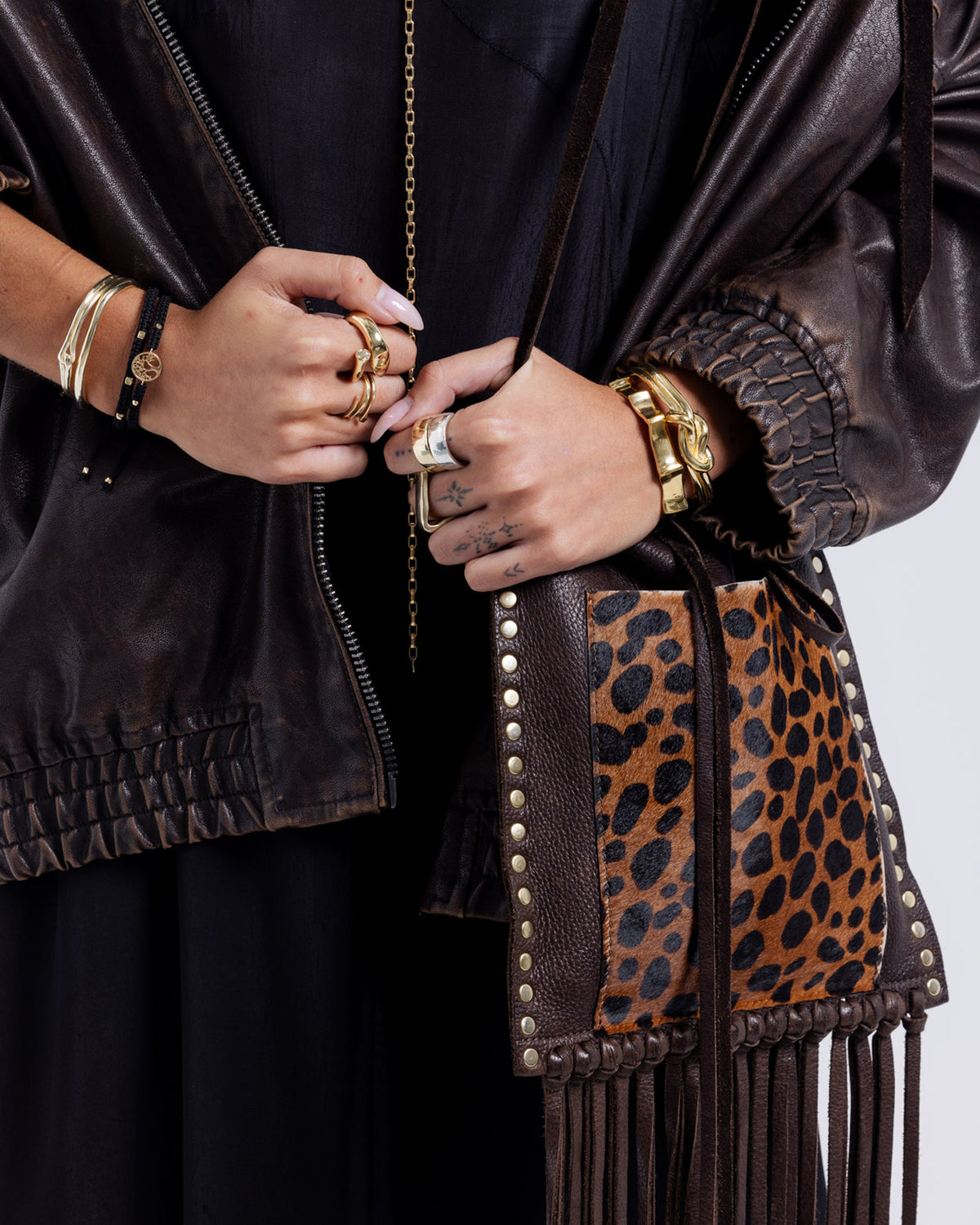 Brown Leopard Fringe Bag