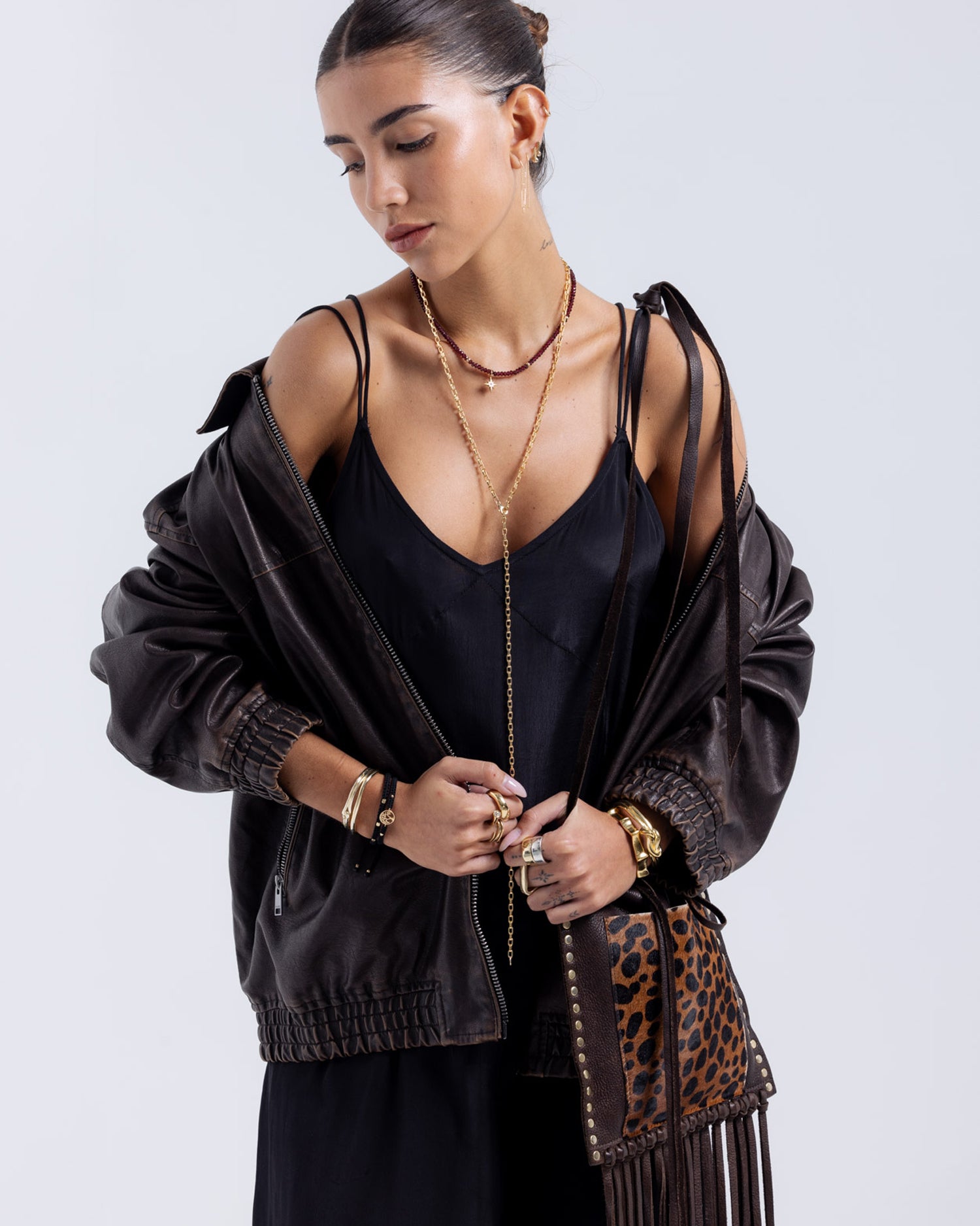 Brown Leopard Fringe Bag