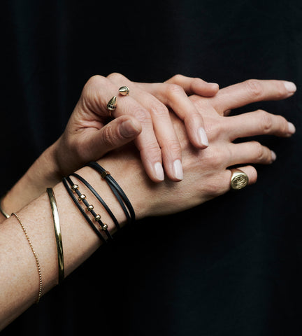 Black And Gold Leather Bracelet