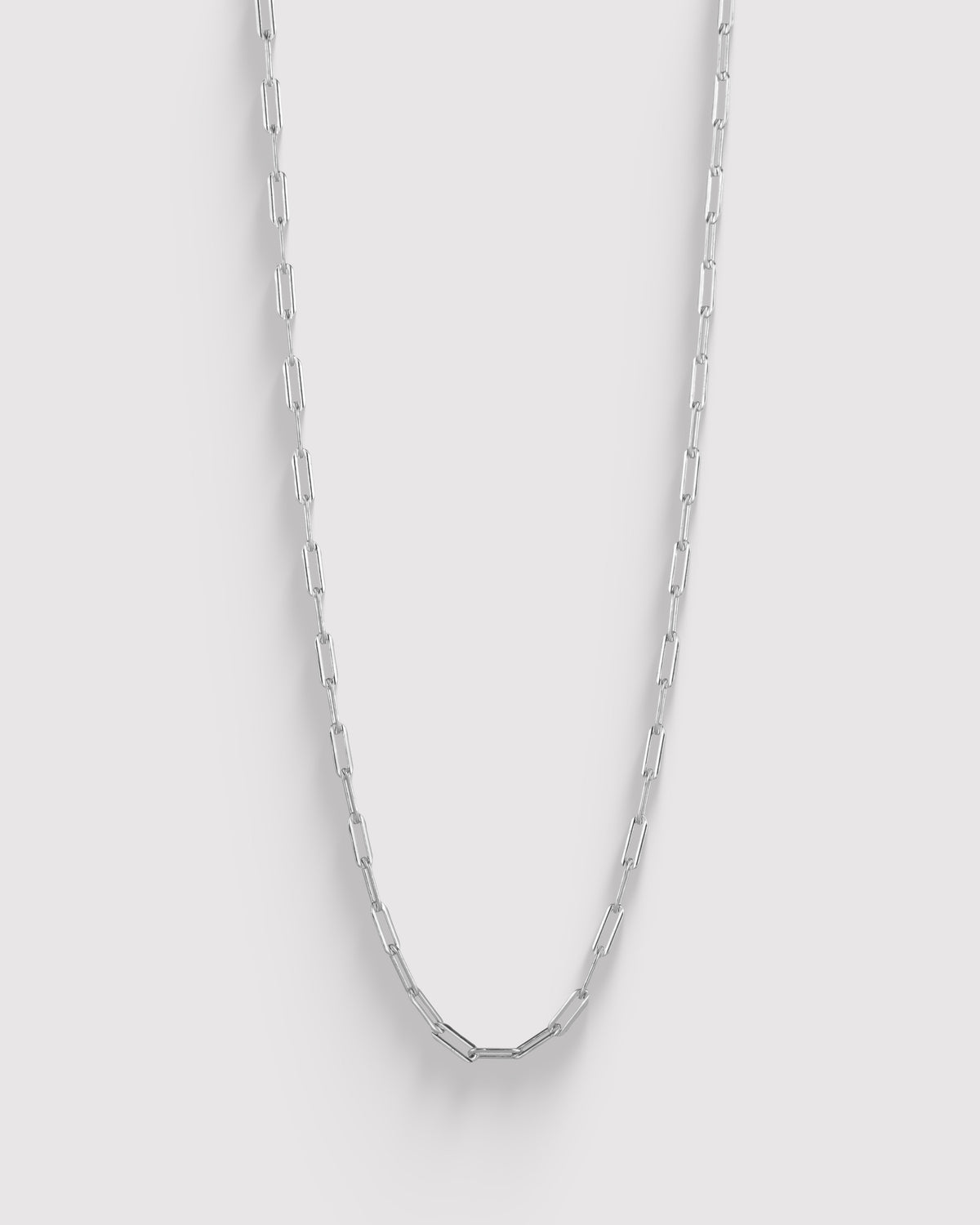Rectangle Chain Long Necklace - Sterling Silver
