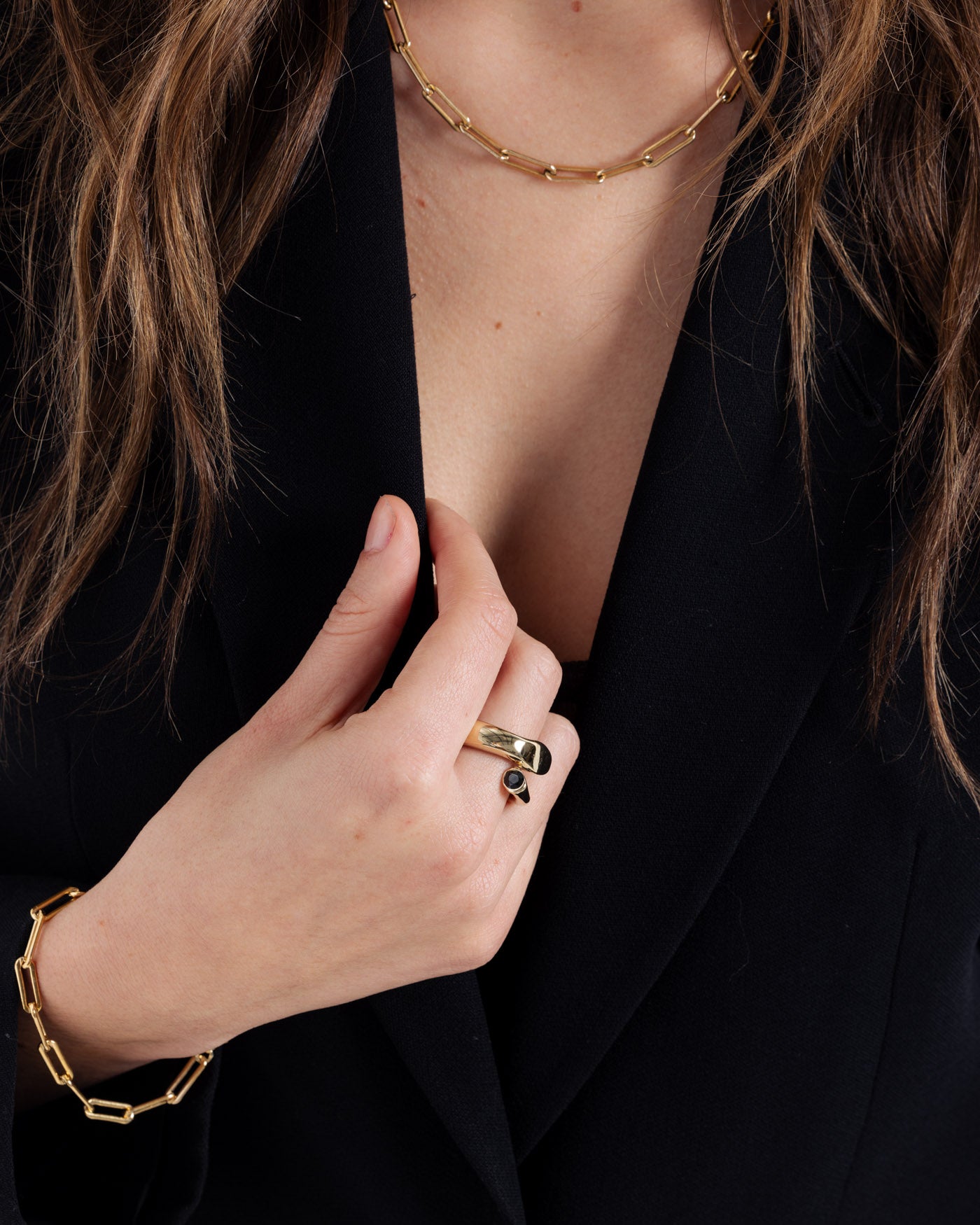 Bold Snake Ring- Black Onyx