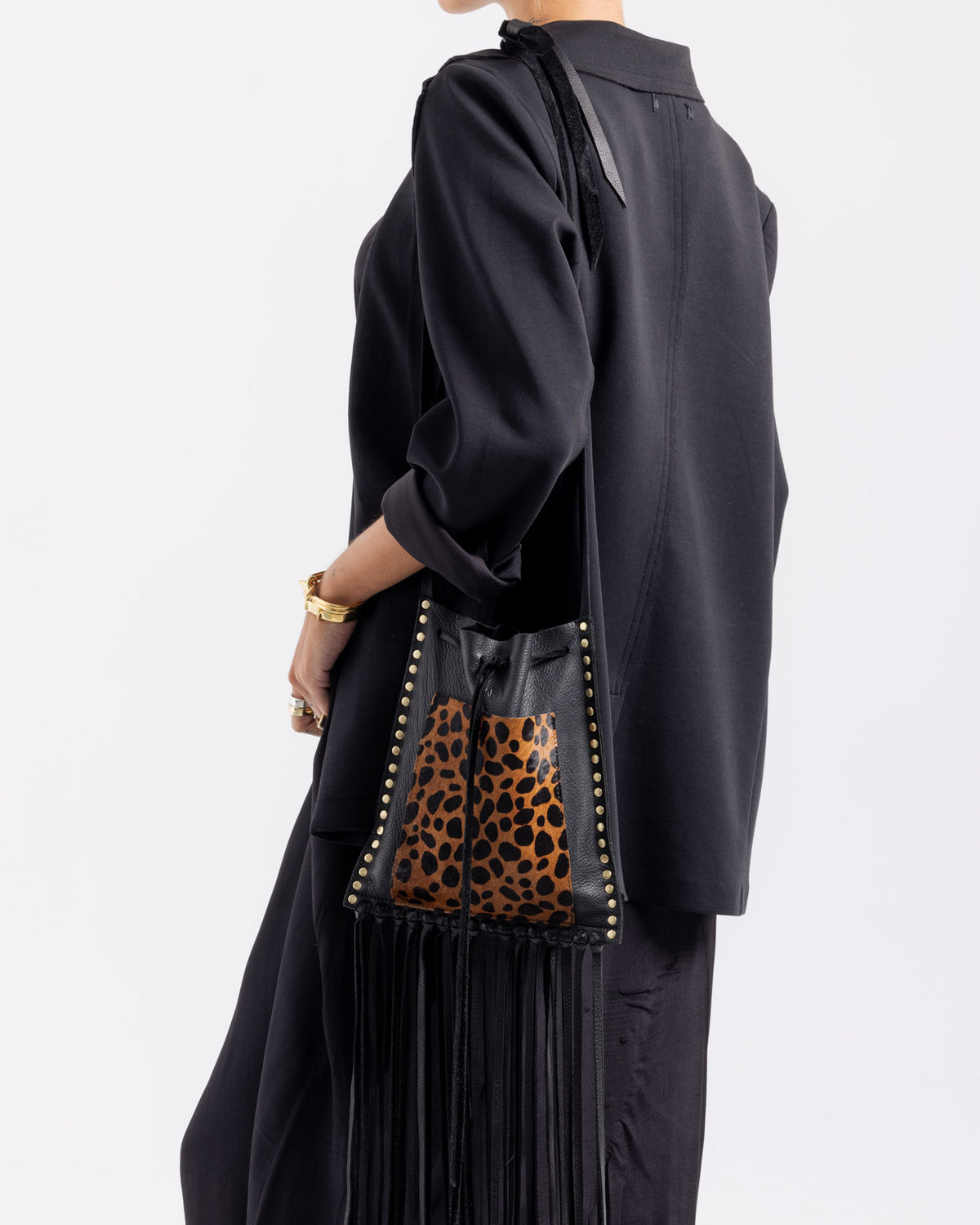 Black Leopard Fringe Bag