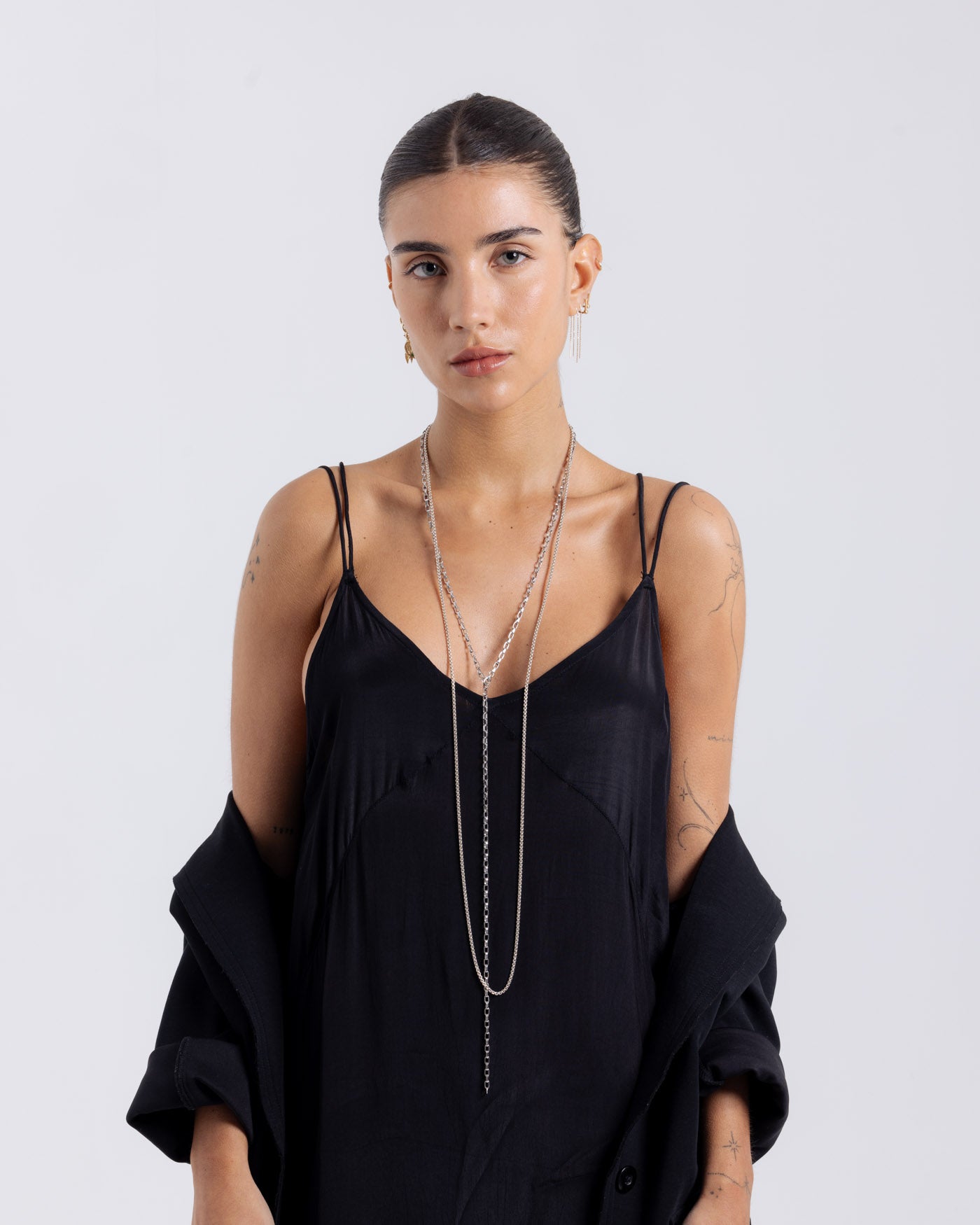 Pampa Long Necklace -Rodium Silver