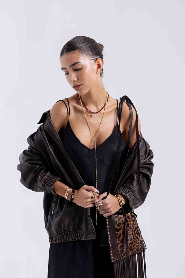 Brown Leopard Fringe Bag