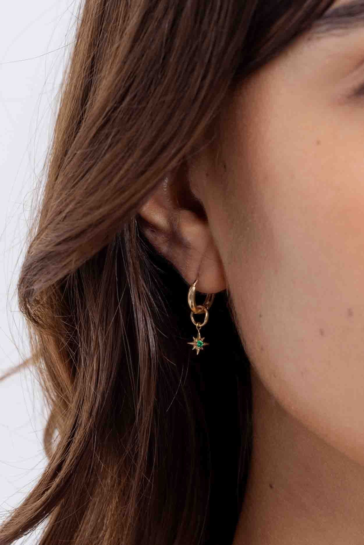 Mini North Star Pendant Earring - Emerald