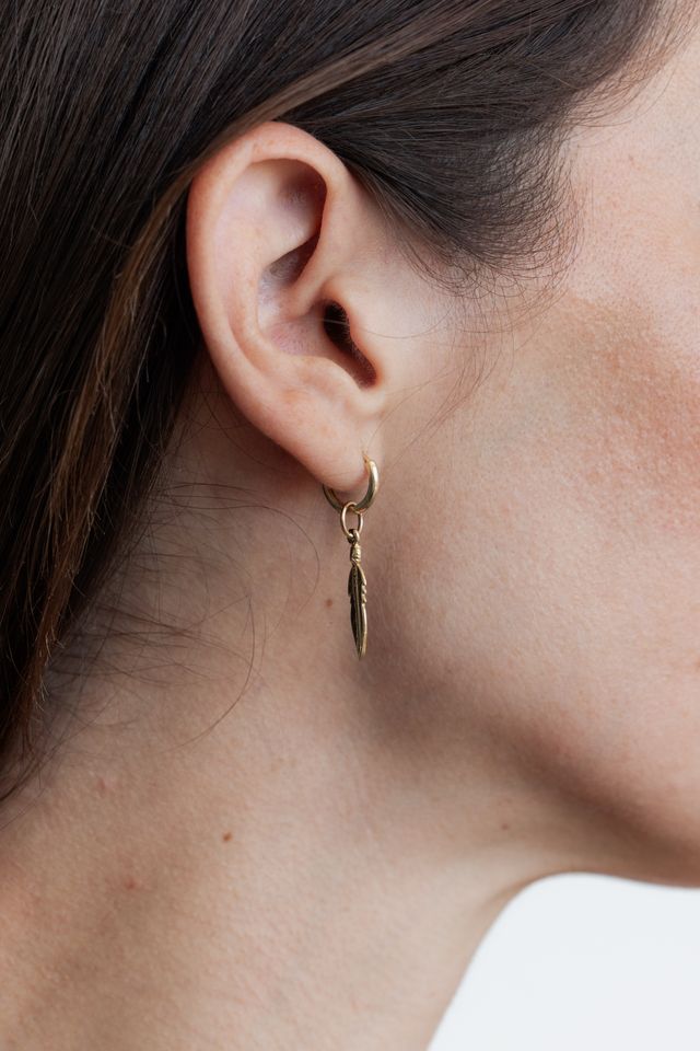 Feather Pendant Earring - Gold