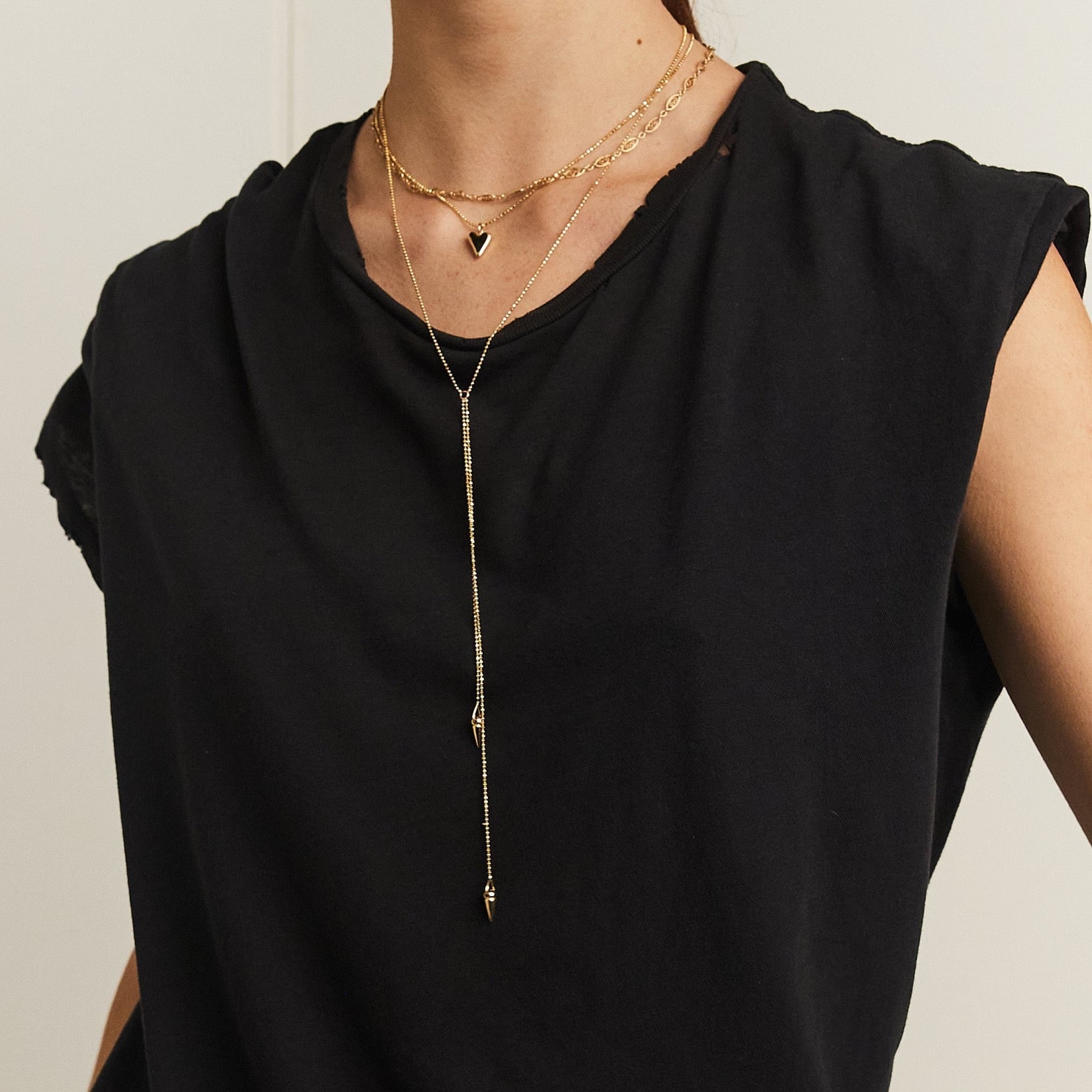 Double Drop Spike Necklace - Gold