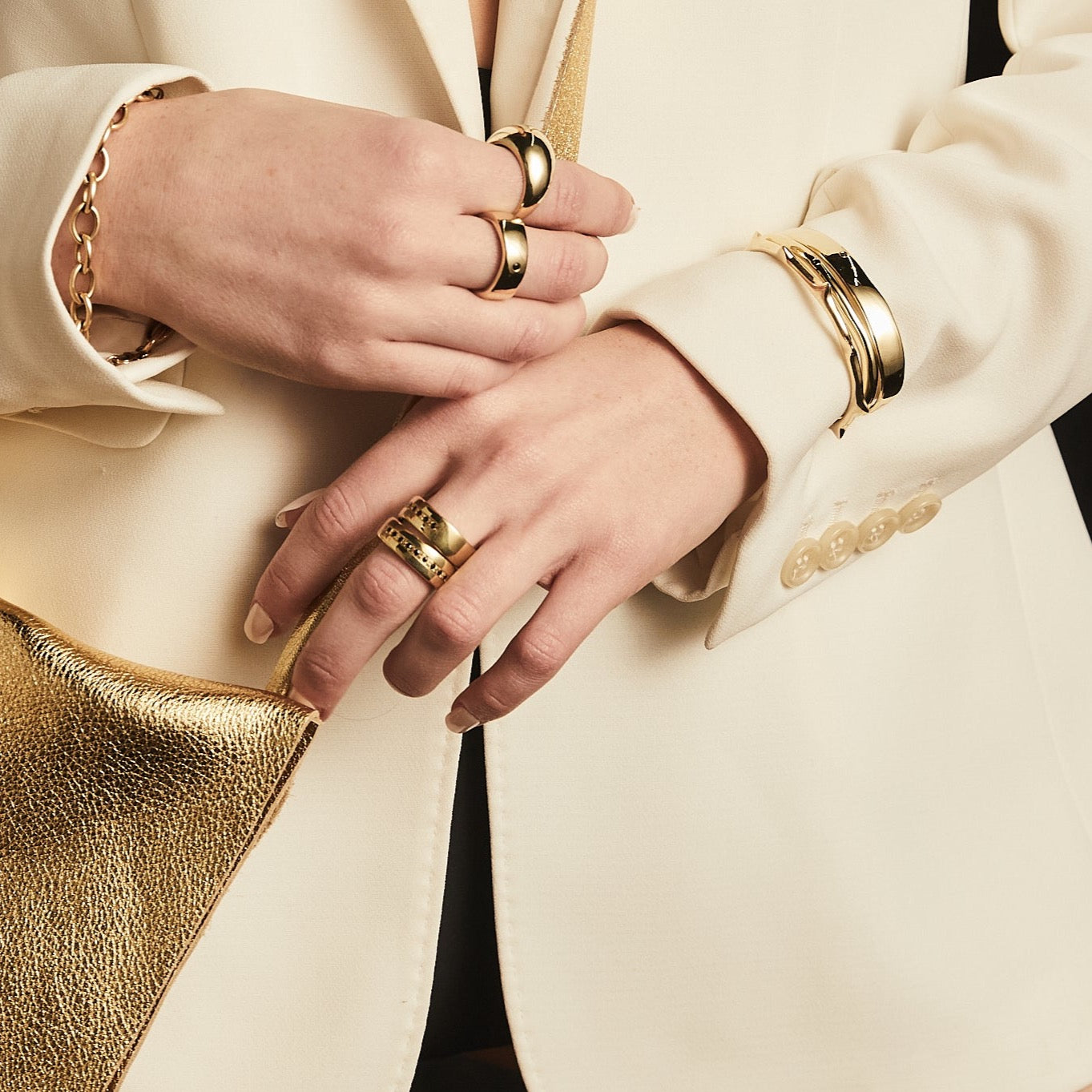 Raw Cuff Ring with Black Onyx Pave - 14K Gold Plated