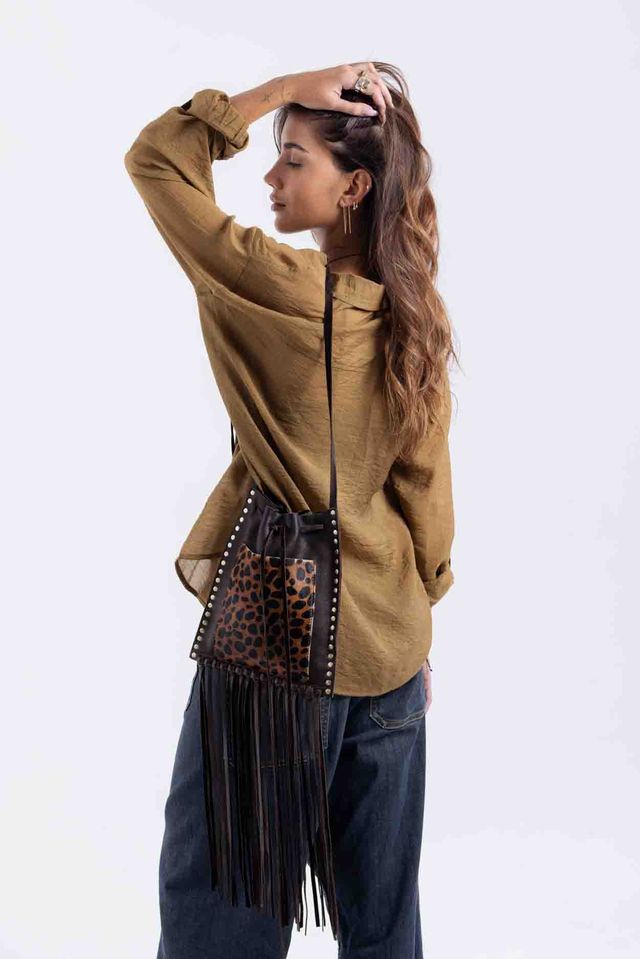Brown Leopard Fringe Bag