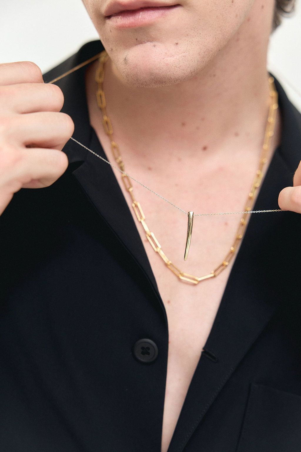 Men's Long Horn Necklace - Gold