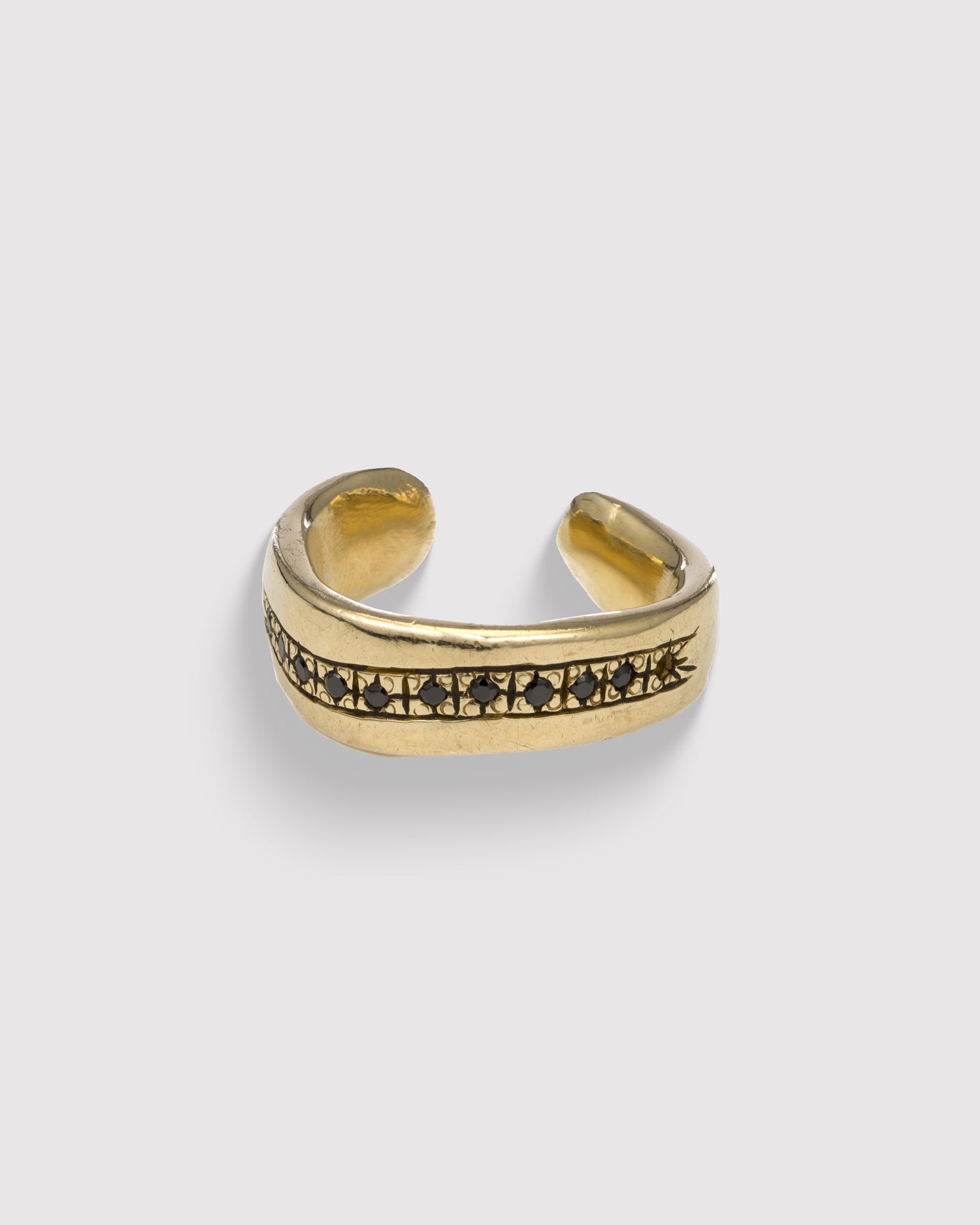 Raw Cuff Ring with Black Onyx Pave - 14K Gold Plated