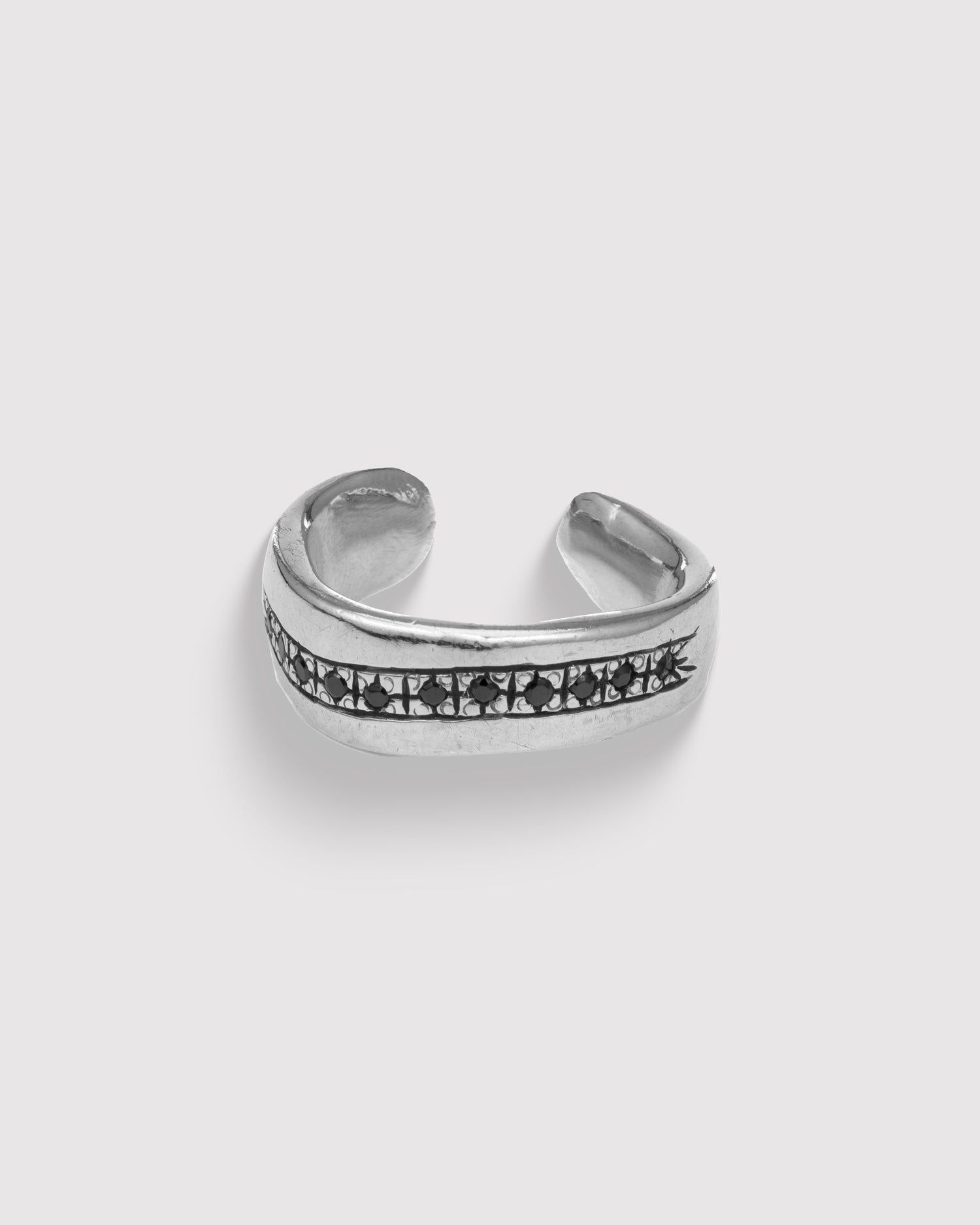 Raw Cuff Ring with Black Onyx Pave - Sterling Silver