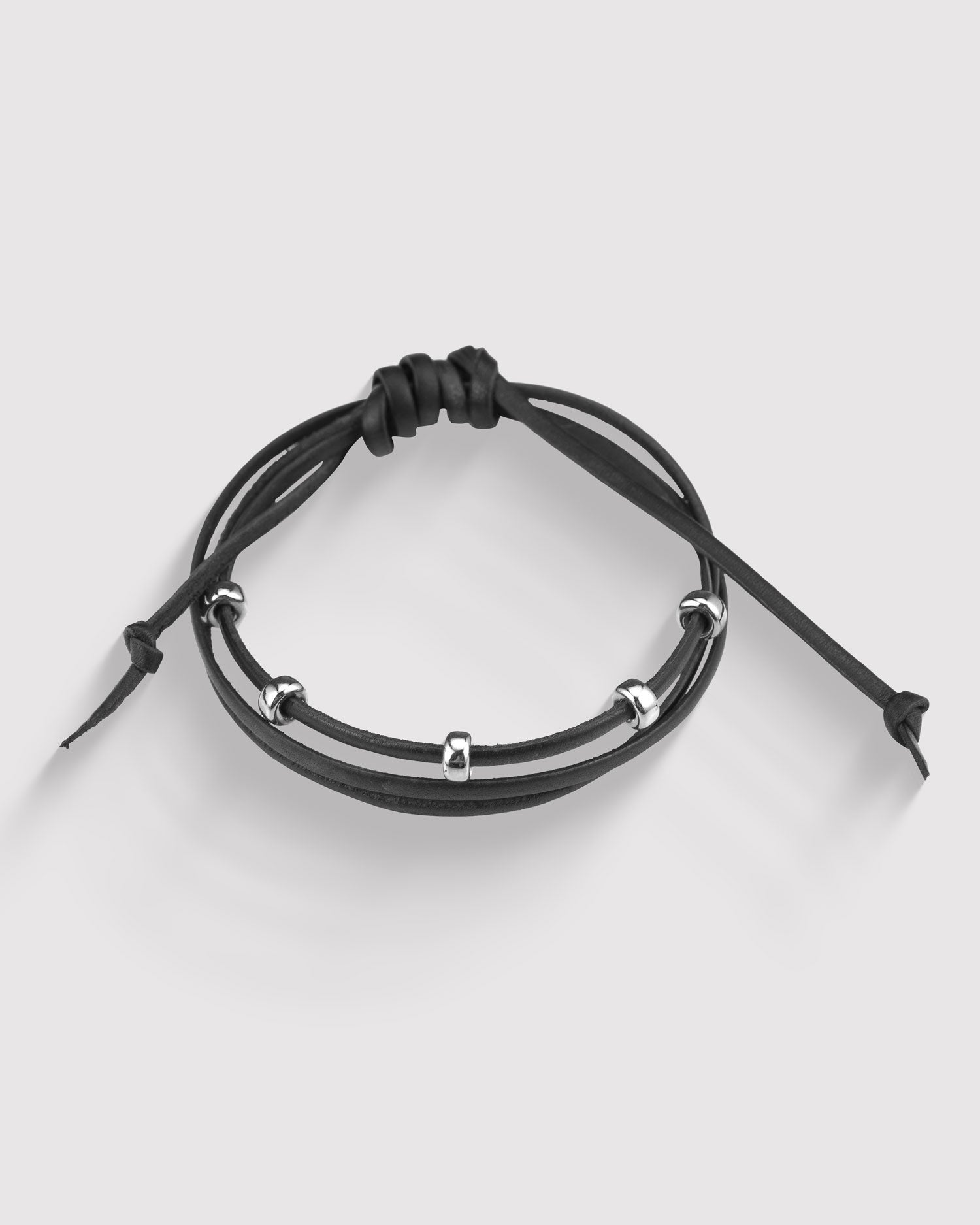 Black And Silver Leather Bracelet