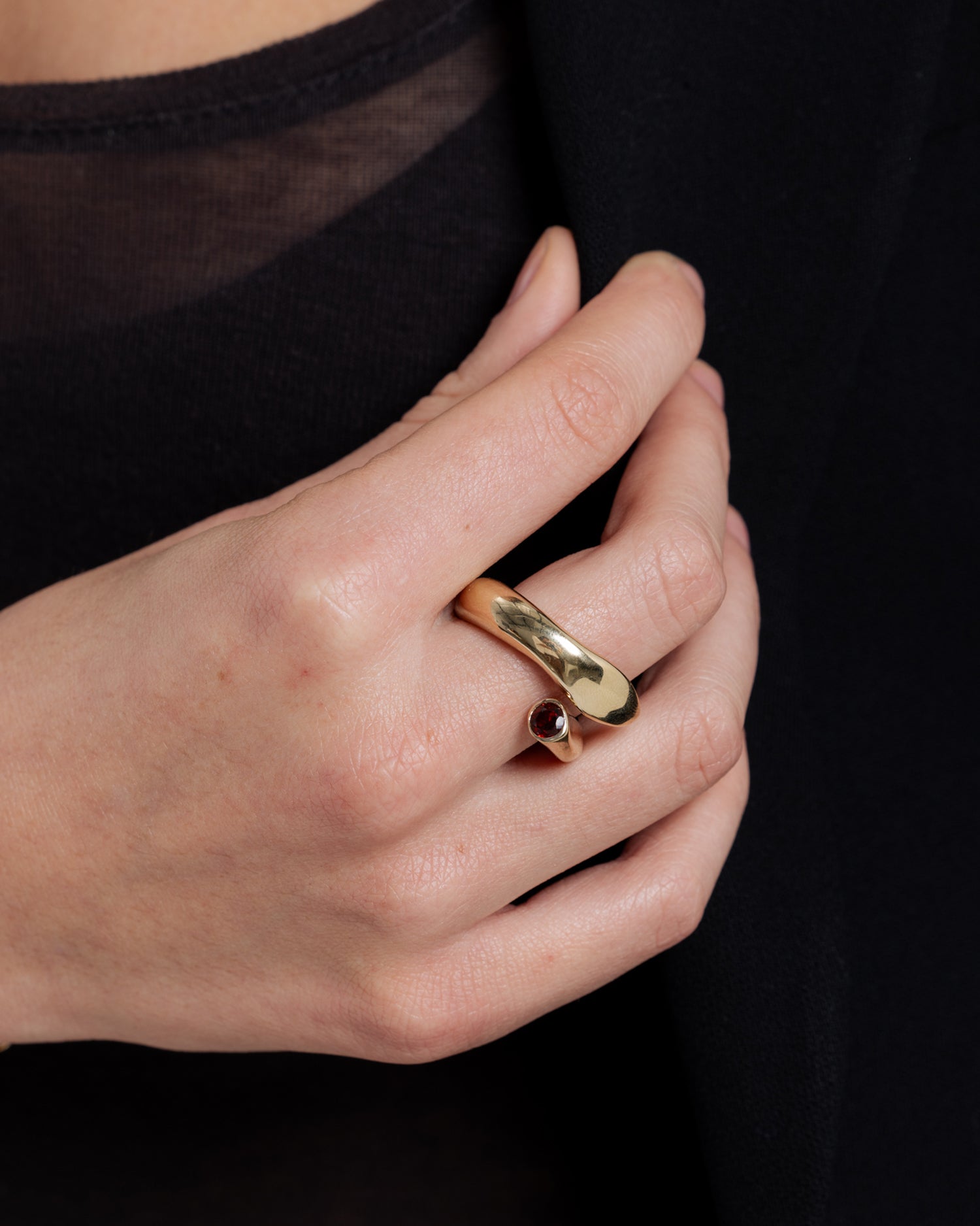 Bold Snake Ring- Red Garnet
