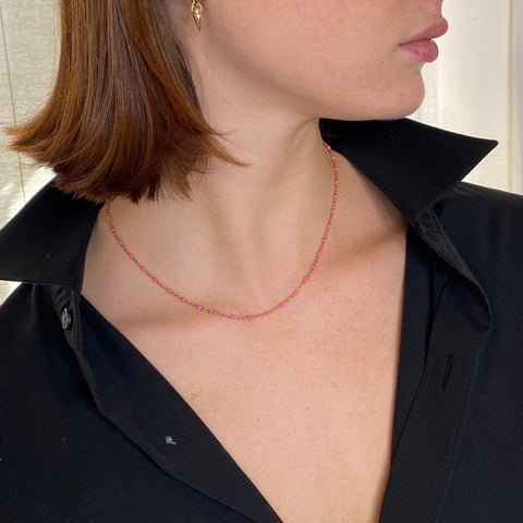 alternate image of Bright Pink Enamel Choker - 14K Gold Filled