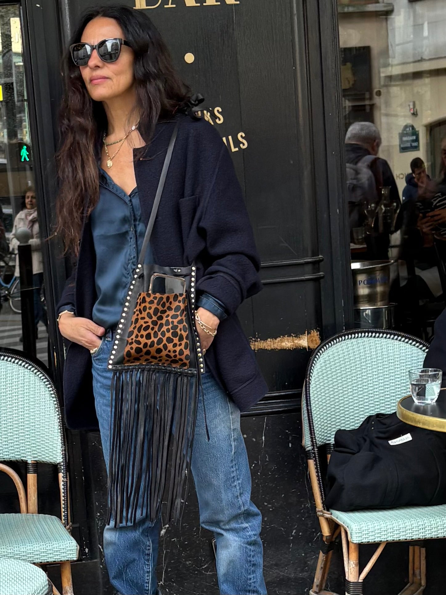 Black Leopard Fringe Bag