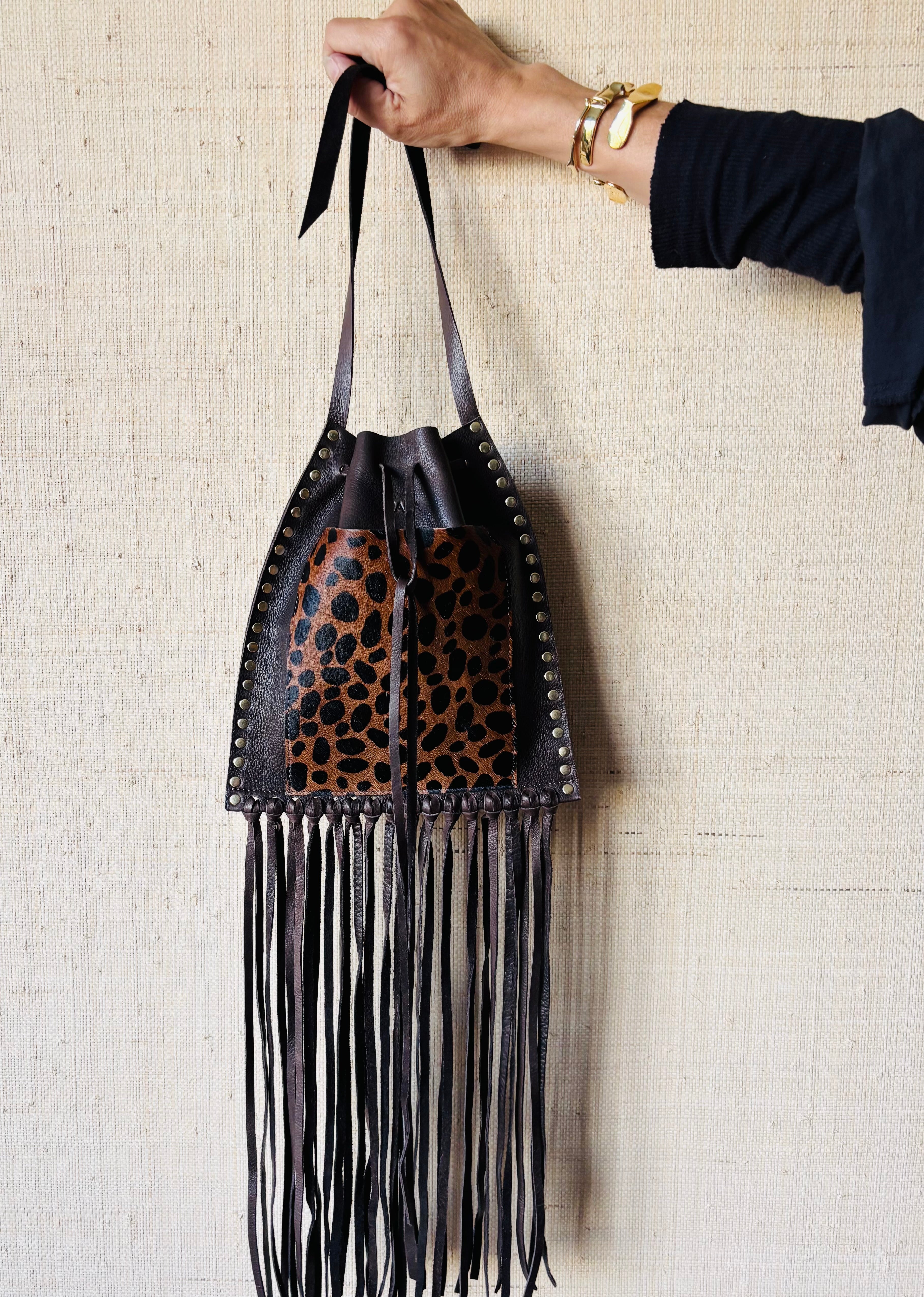 Brown Leopard Fringe Bag