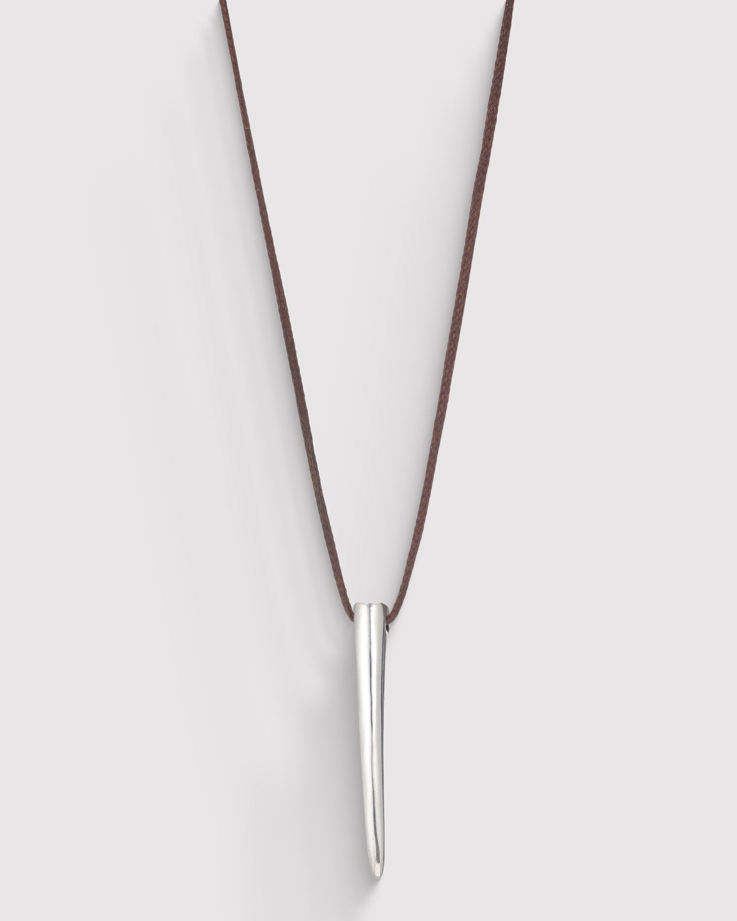 Men's Long Horn Necklace on cord - Silver