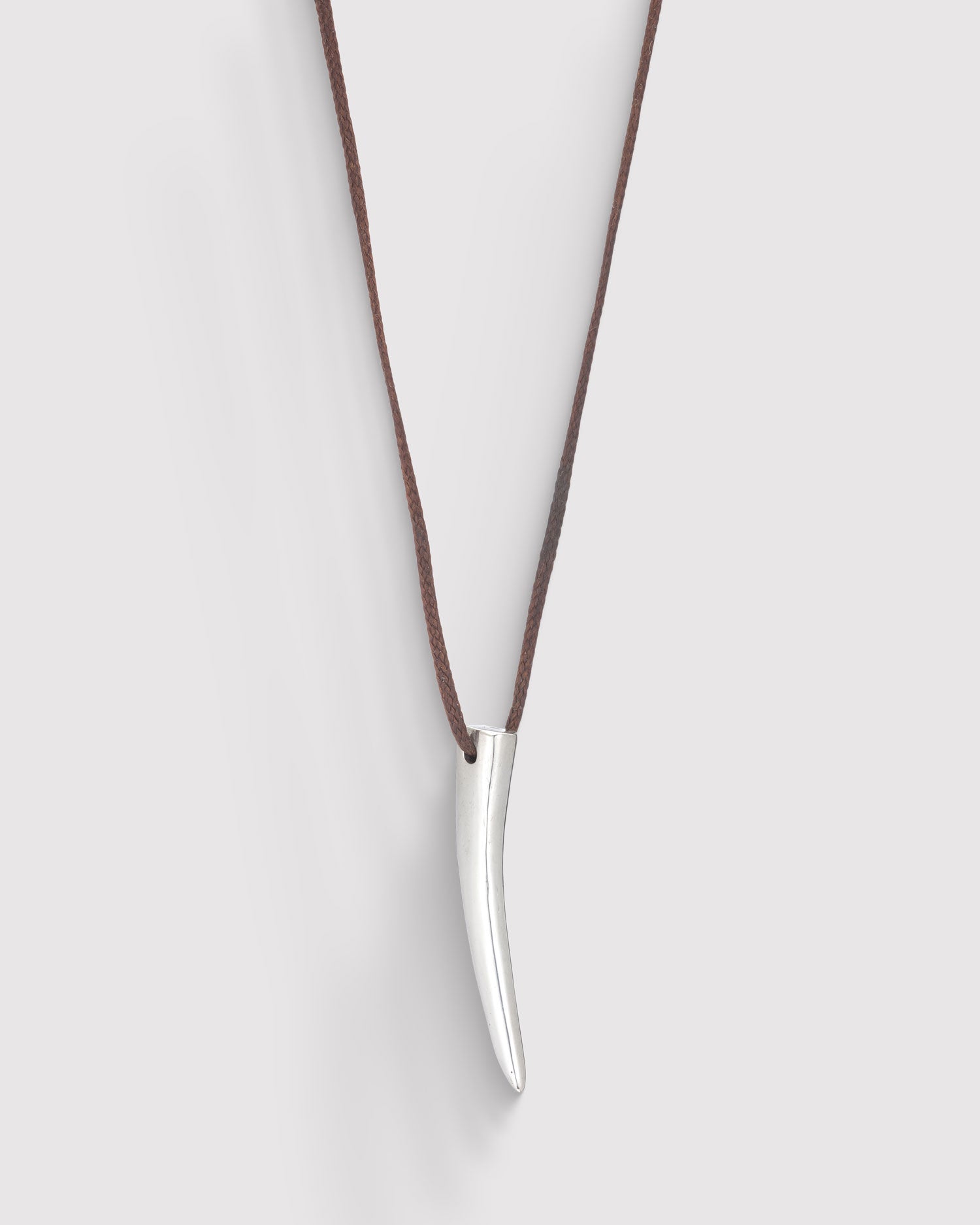 Men's Long Horn Necklace on cord - Silver