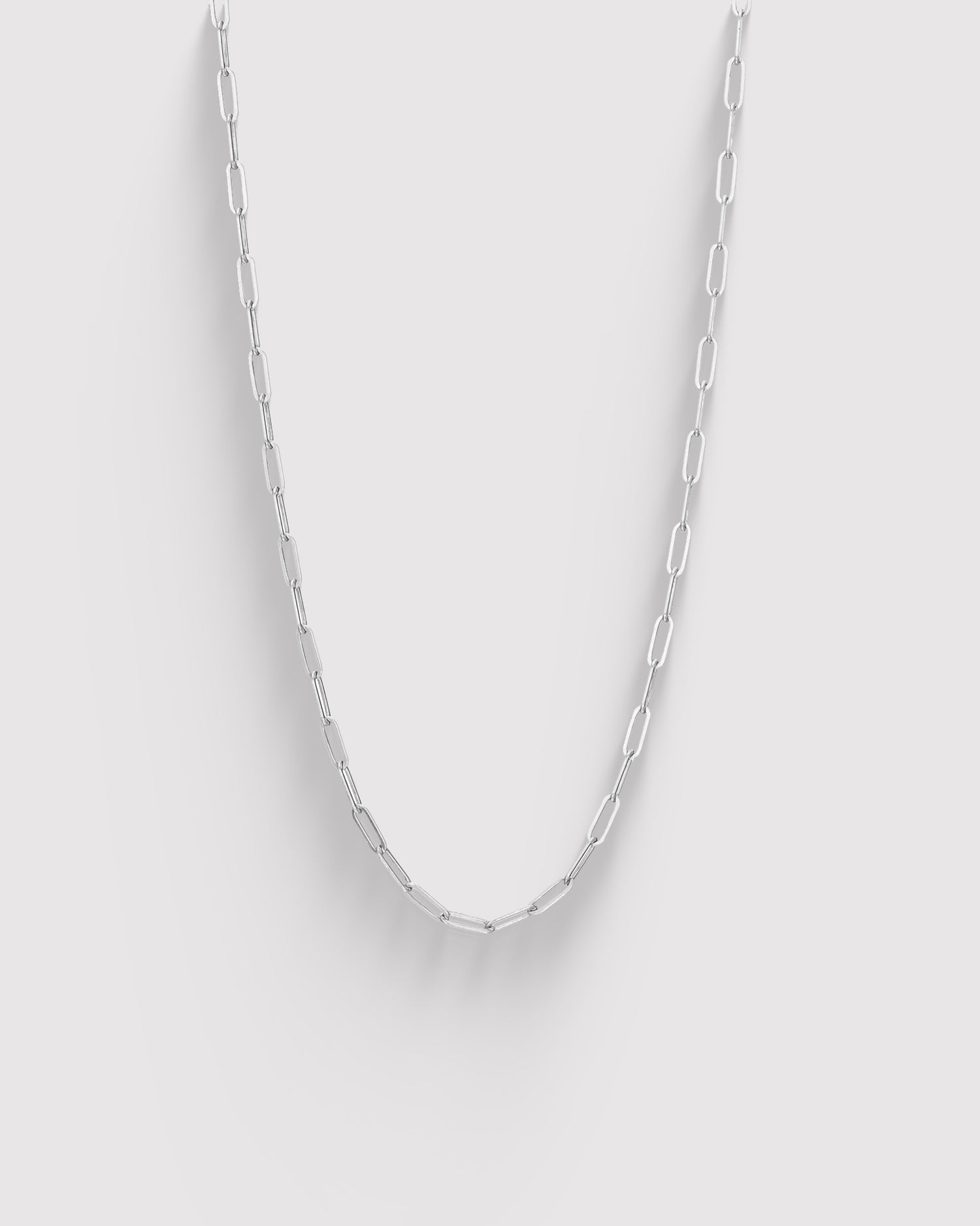 Micro Rectangle Chain Long Necklace - Sterling Silver