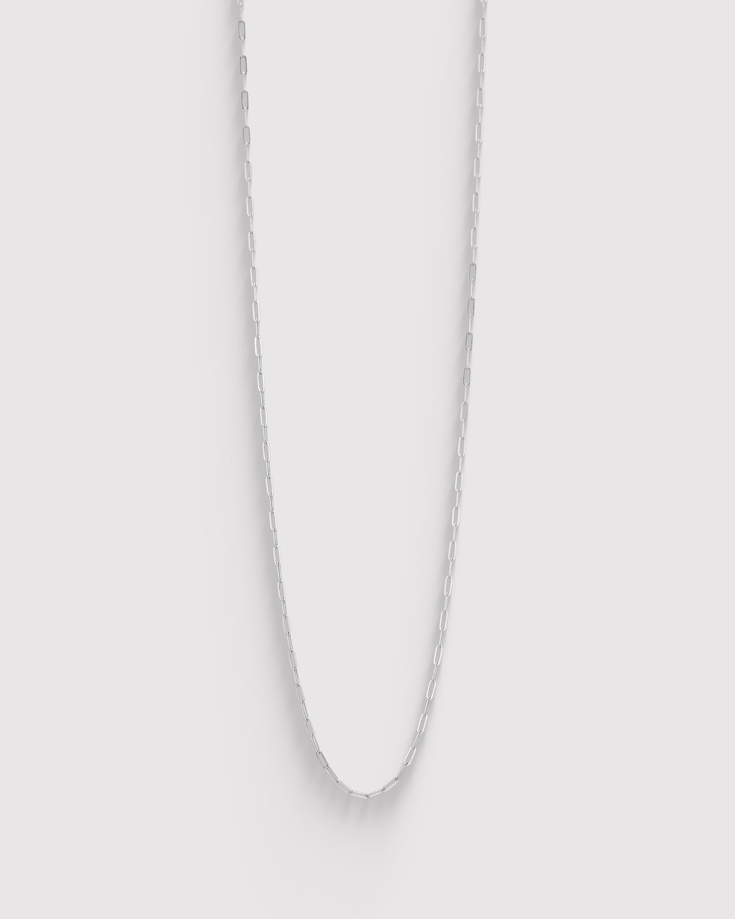 Micro Rectangle Chain Long Necklace - Sterling Silver