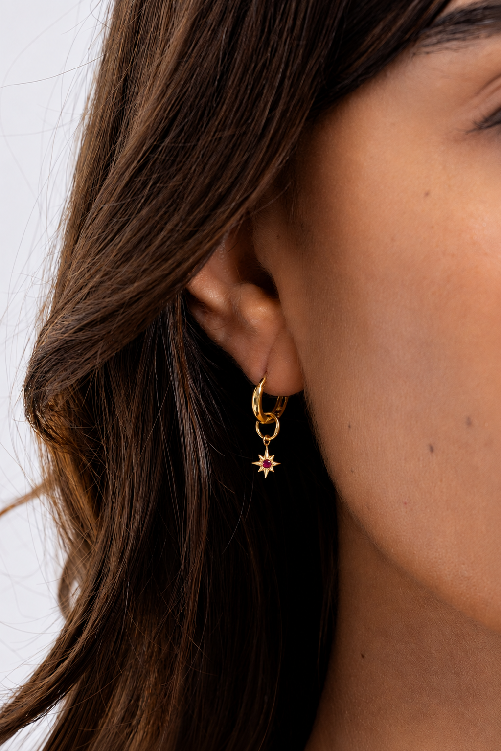 Mini North Star Pendant Earring - Ruby