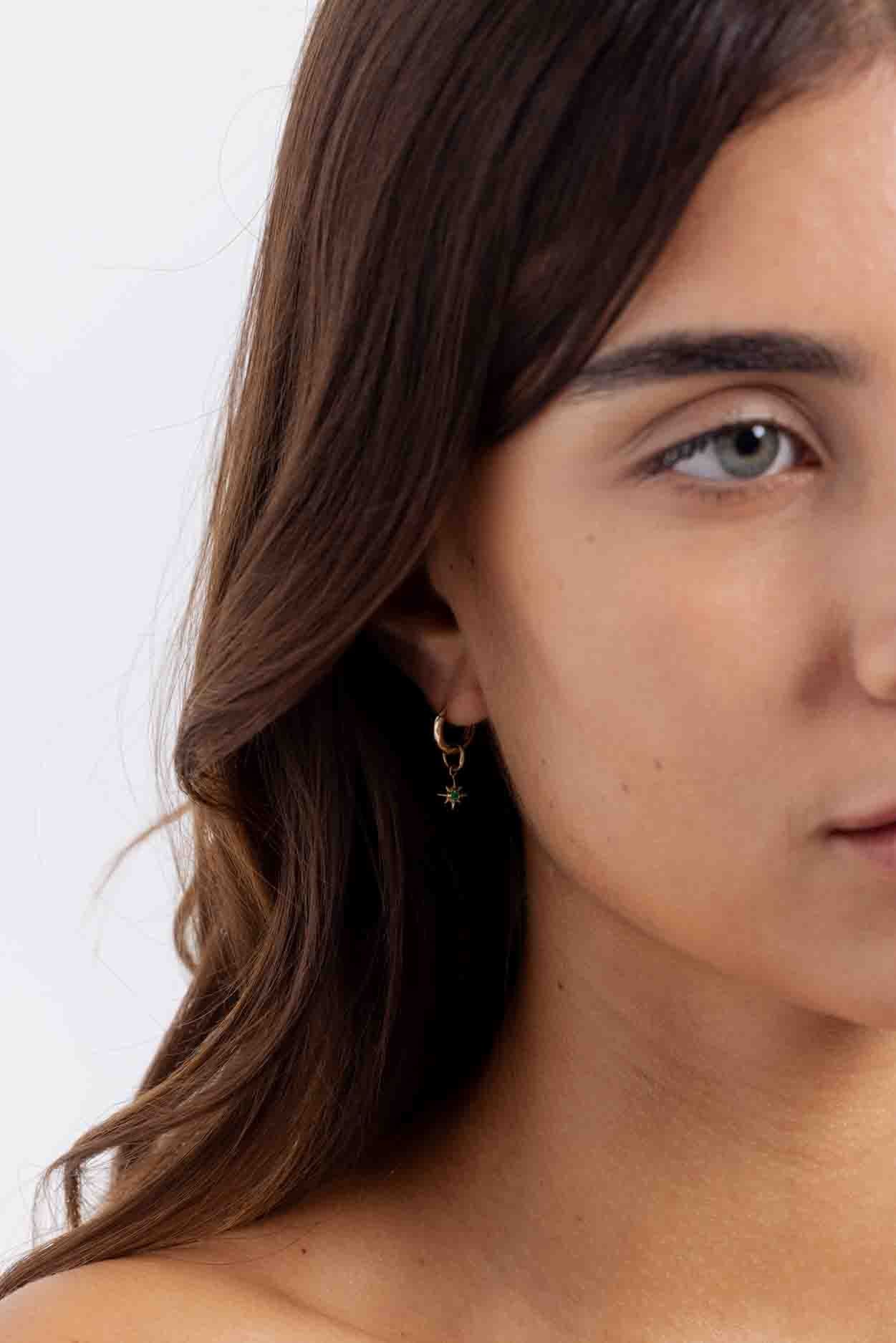 Mini North Star Pendant Earring - Emerald