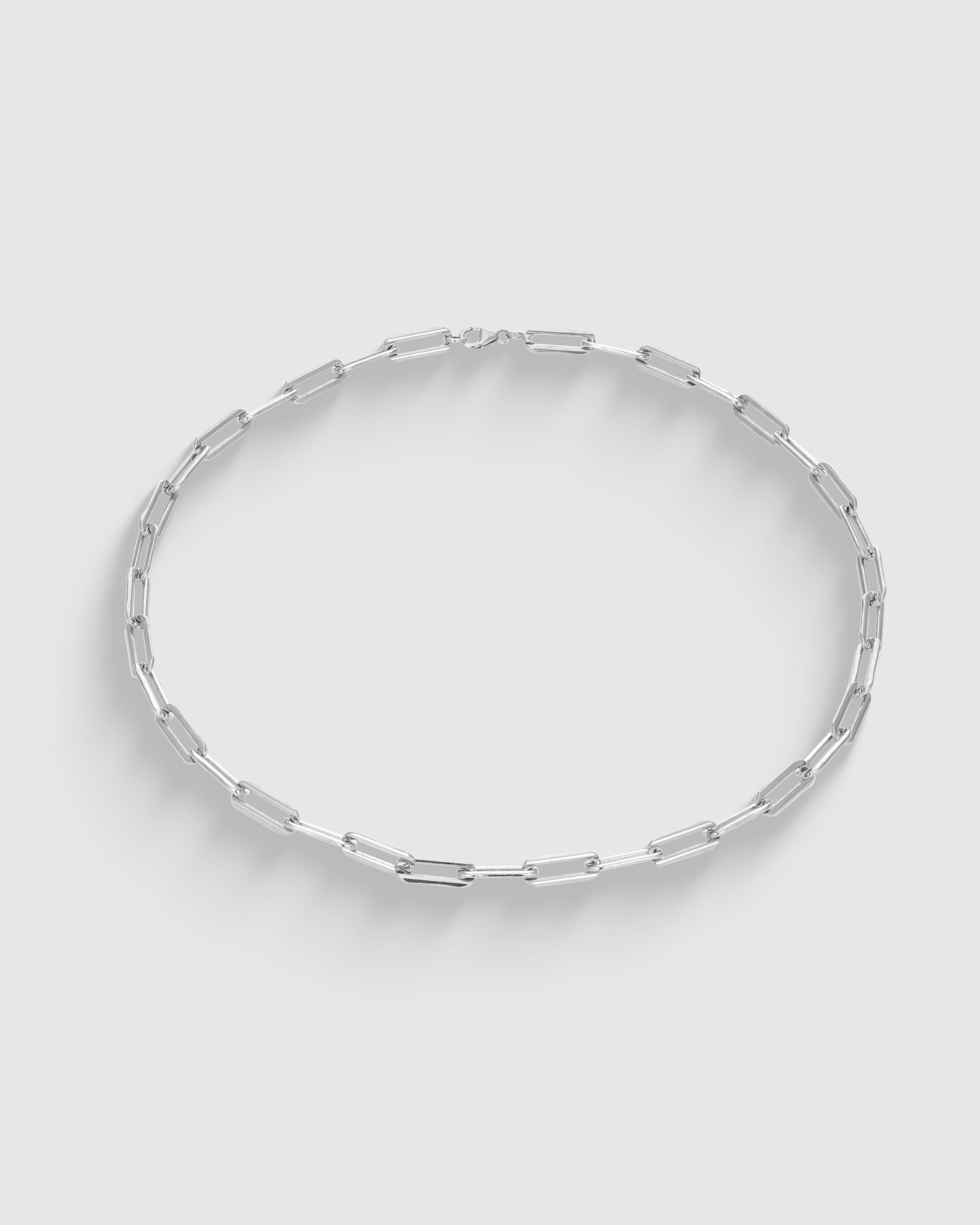 Rectangle Link Chain Choker - Sterling Silver