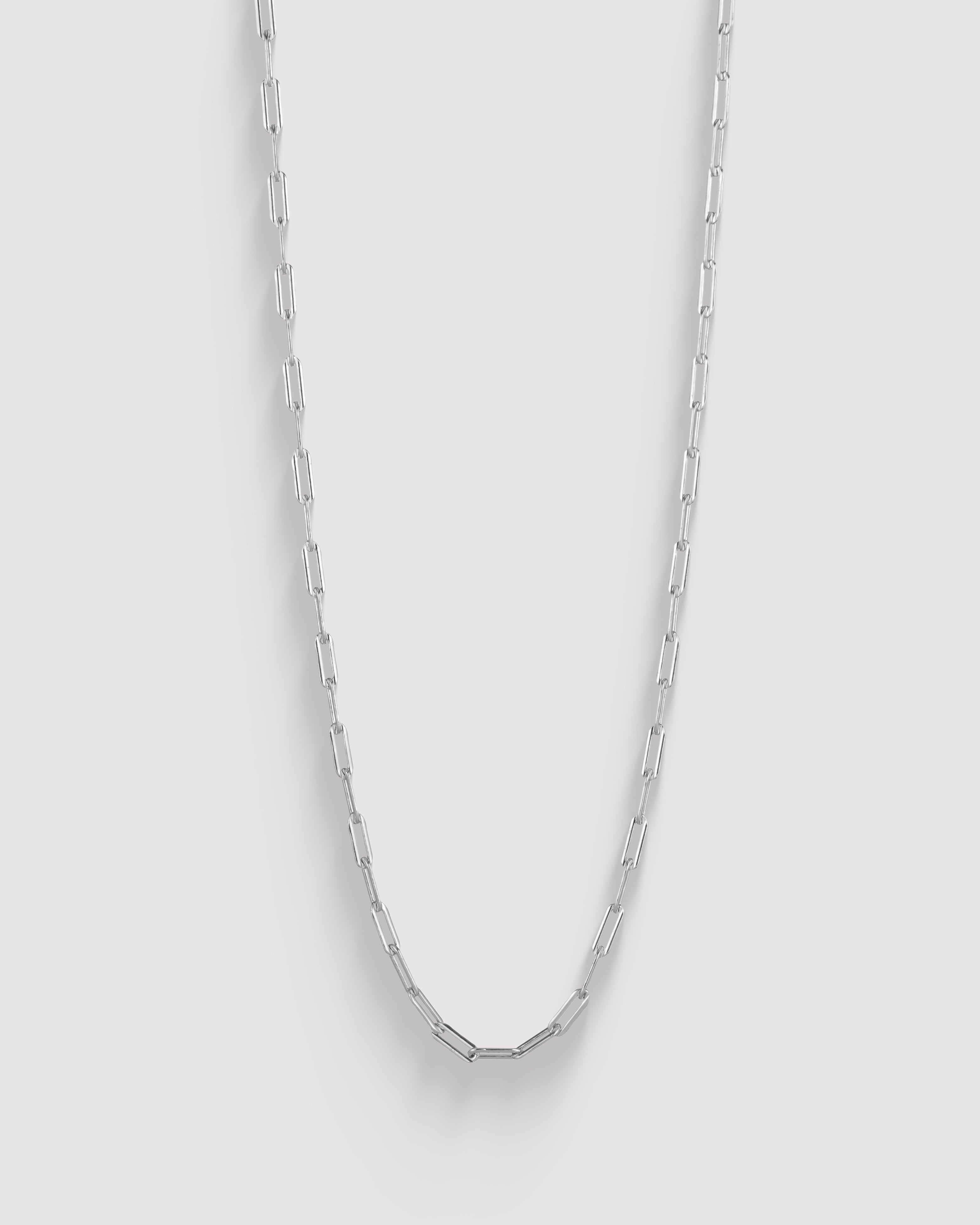 Rectangle Chain Long Necklace - Sterling Silver