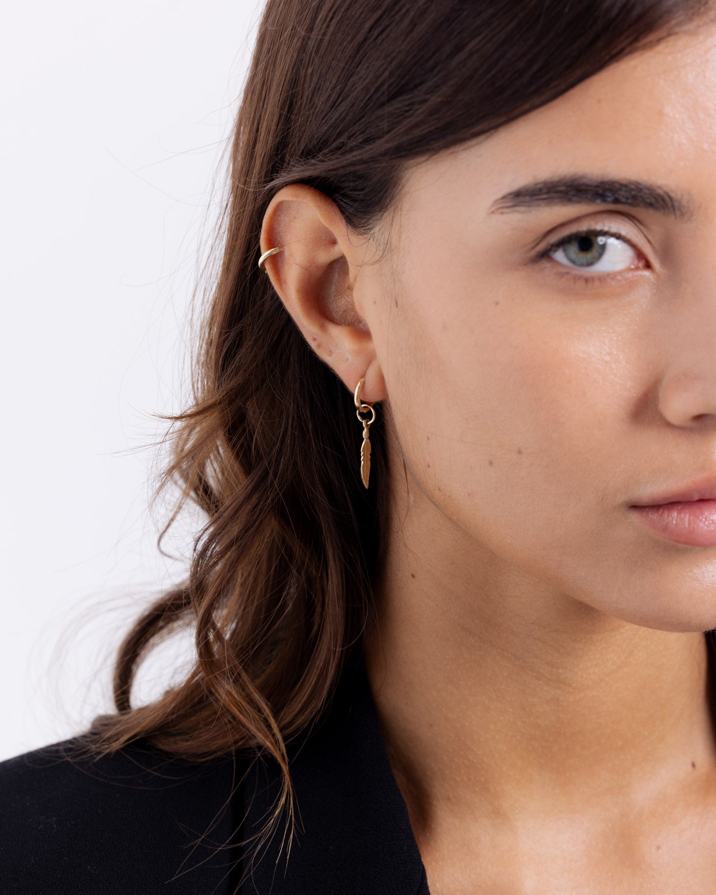 Feather Pendant Earring - Gold
