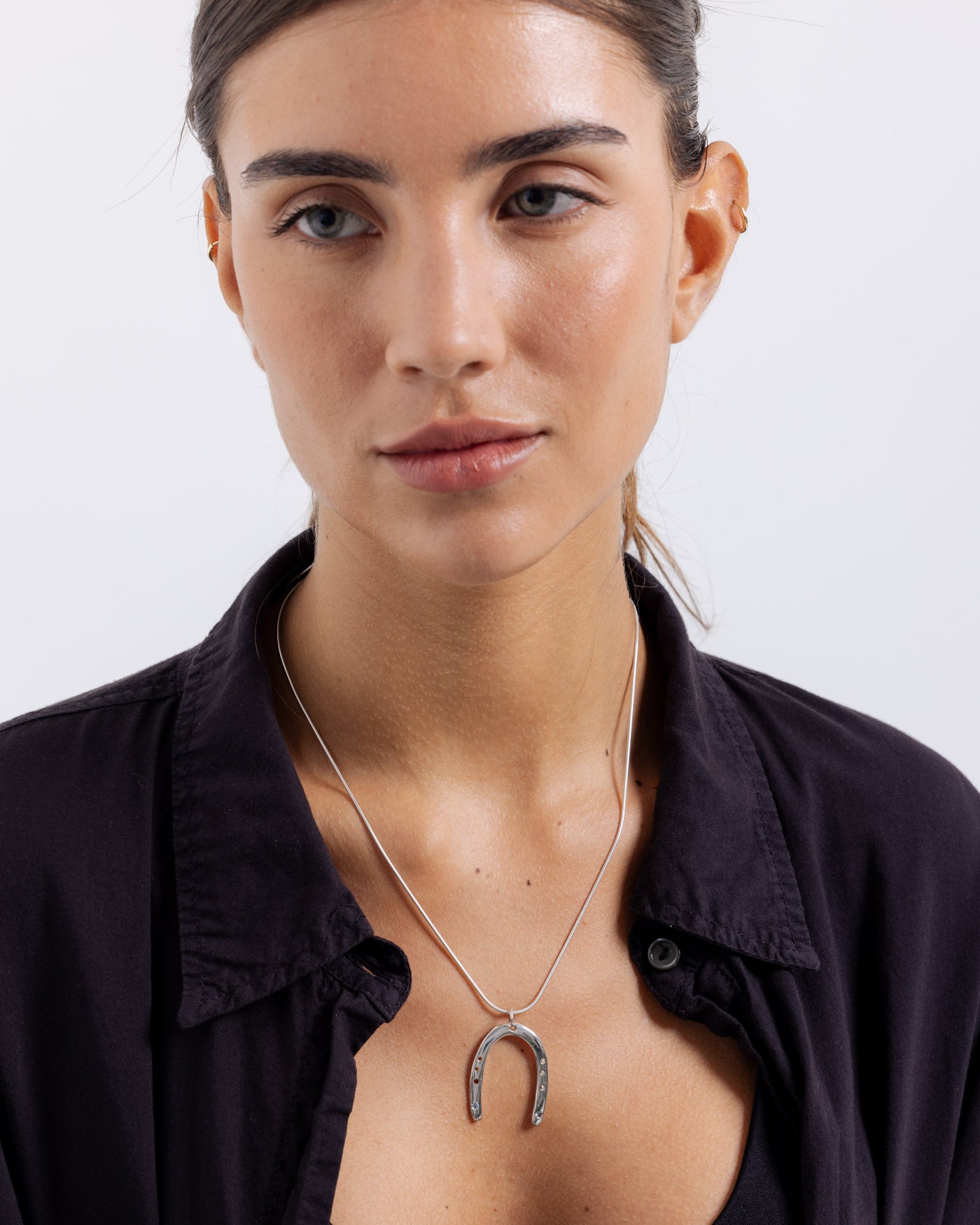Raw Horseshoe Necklace - Silver