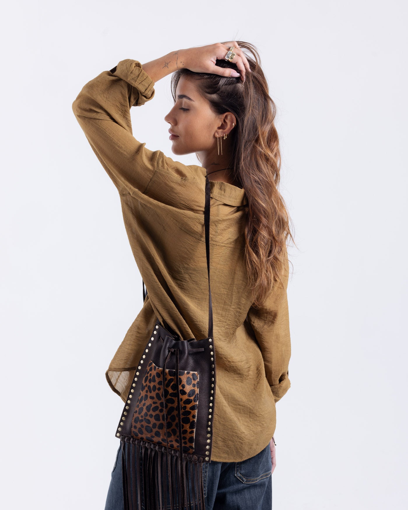 Brown Leopard Fringe Bag
