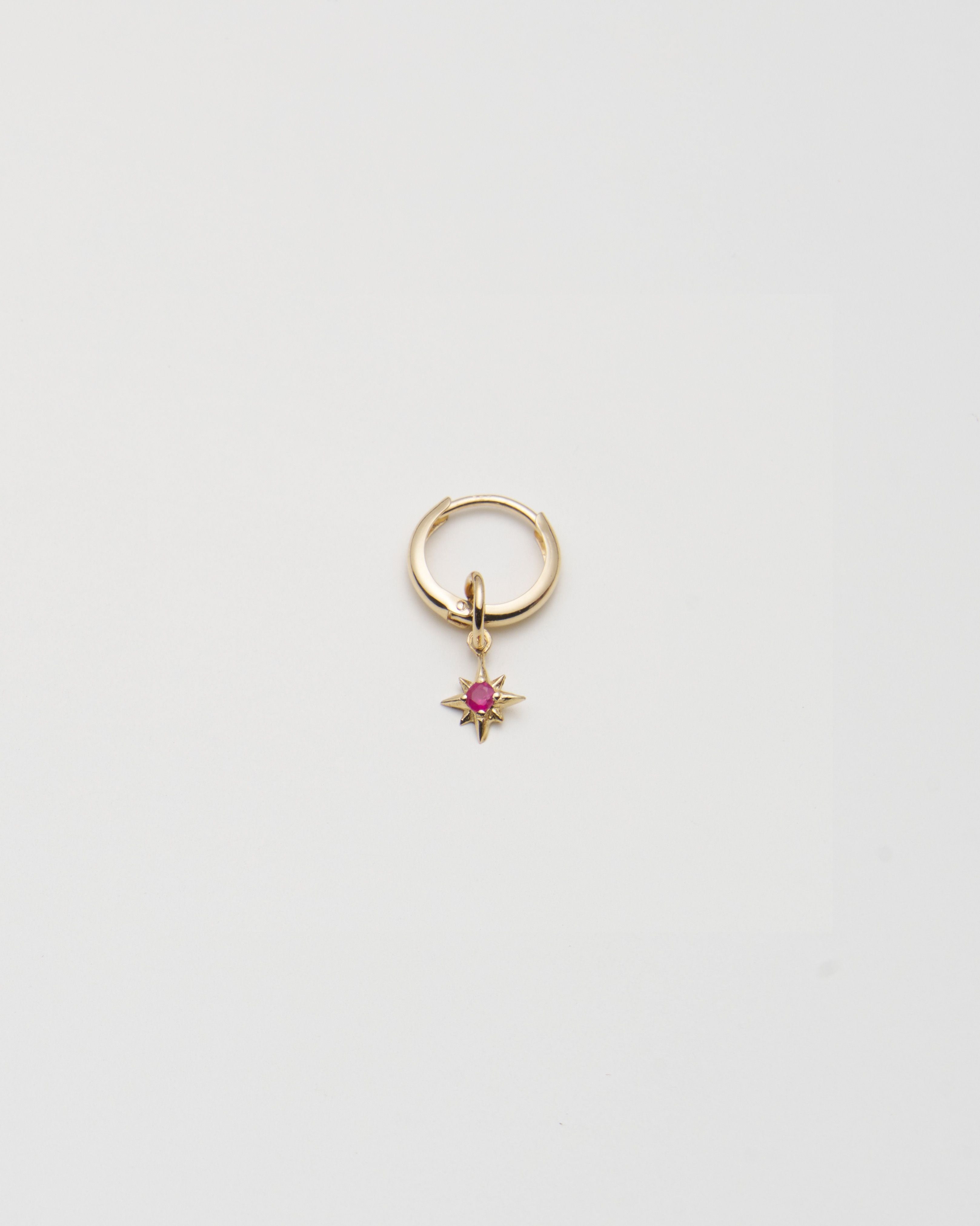 Mini North Star Pendant Earring - Ruby