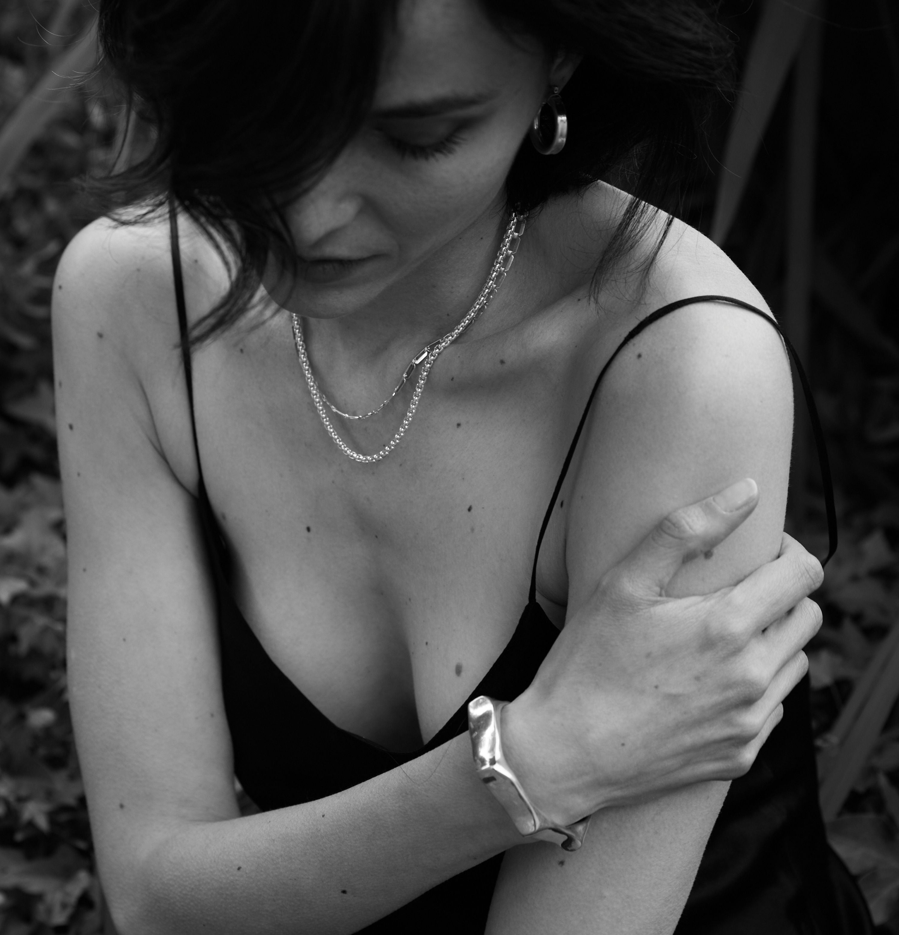 Raw Chunky Spike Cuff - Sterling Silver