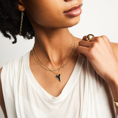 alternate image of Raw Black Diamond Large Heart Pendant - Gold