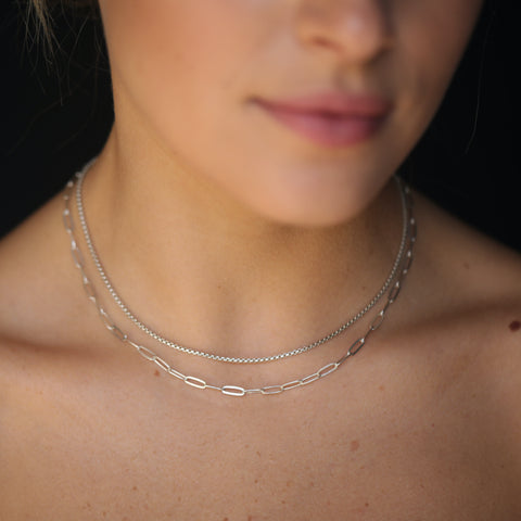 alternate image of Thin Box Chain Choker - Sterling Silver