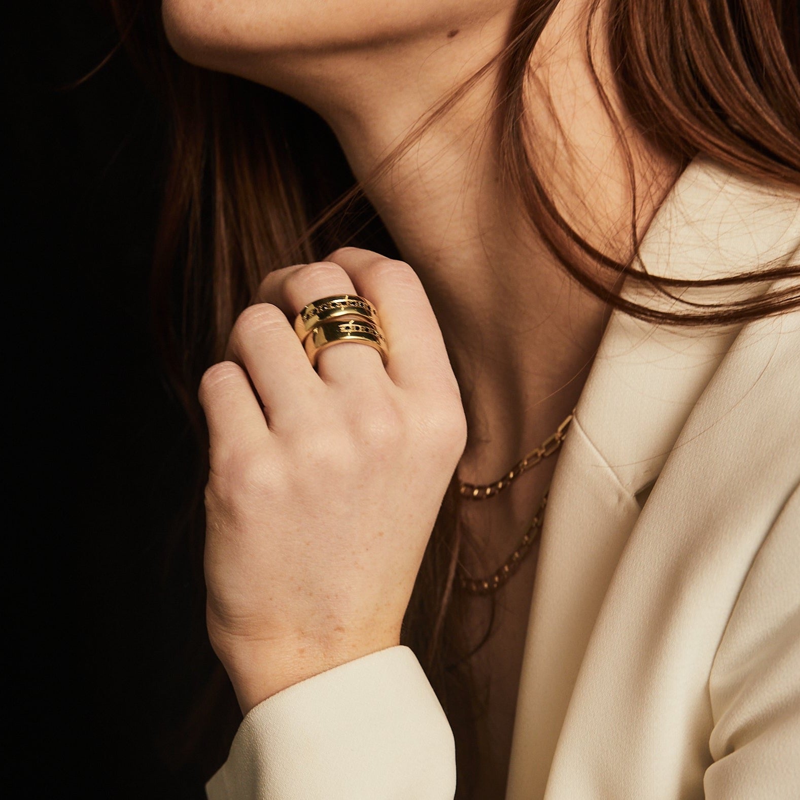 Raw Cuff Ring with Black Onyx Pave - 14K Gold Plated