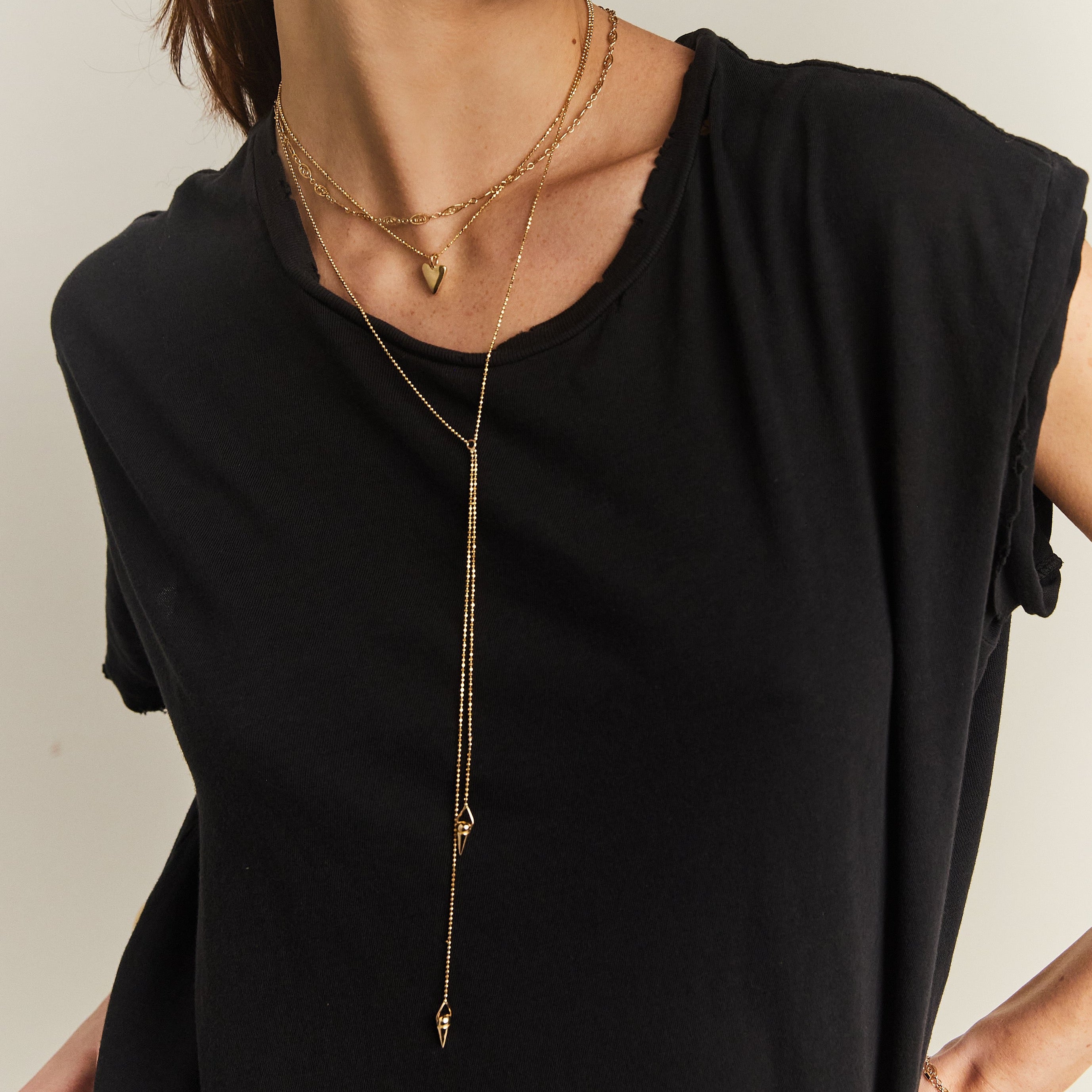 Double Drop Spike Necklace - Gold