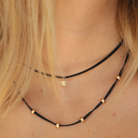primary image of Black And Gold Leather Necklace
