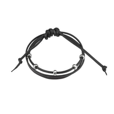 primary image of Black And Silver Leather Bracelet