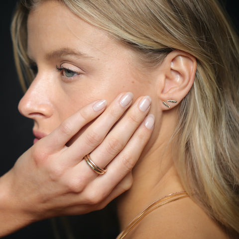 alternate image of Raw Earrings With Black Diamond Pavé - Gold