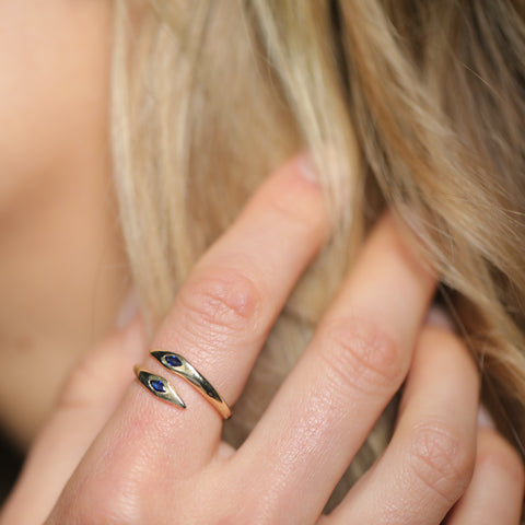 alternate image of Raw Snake Ring with Blue Sapphires - Gold