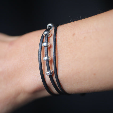 alternate image of Black And Silver Leather Bracelet
